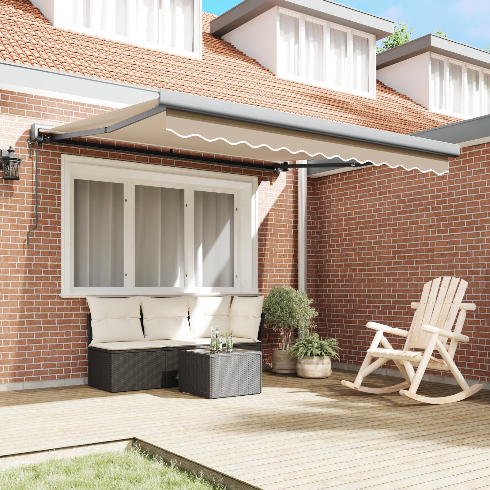 Automatisk uttrekkbar markise beige 300x250 cm, vidaXL Markise erstatningsstoff for 3x2.5 m ramme beige