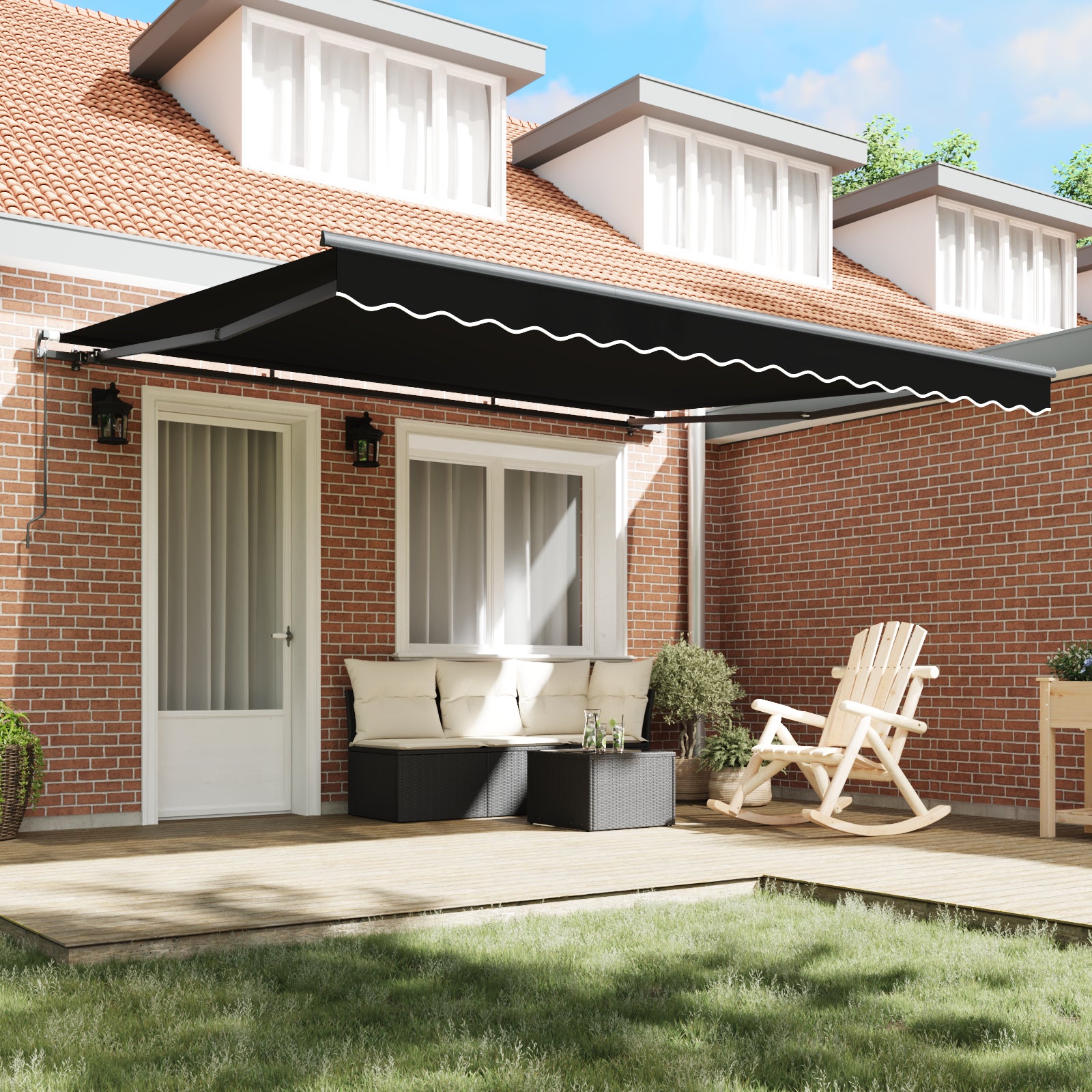 Manuell Uttrekkbar Markise Svart 400x300 cm, vidaXL Markise Erstatningsstoff for 4x3 m Ramme Svart
