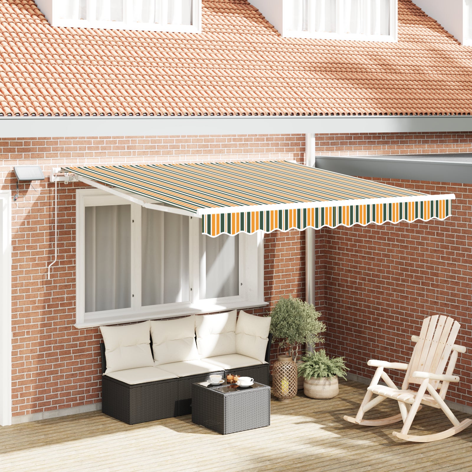 Manuell Uttrekkbar Markise med LED Grønn og Gul 300x250 cm, vidaXL Markise Erstatningsstoff for 3x2.5 m Ramme Grønn og Gul