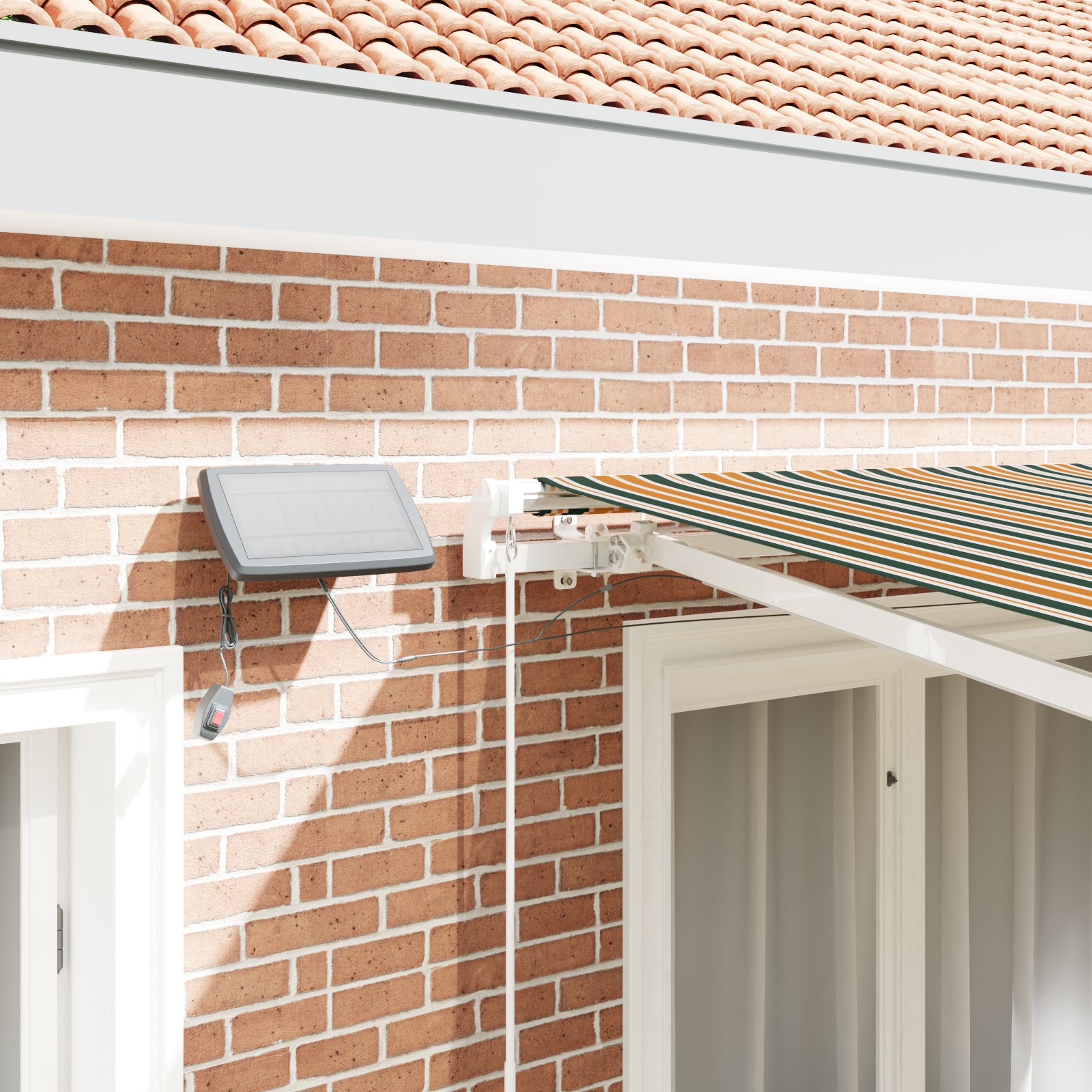 Manuell Uttrekkbar Markise med LED Grønn og Gul 300x250 cm, vidaXL Markise Erstatningsstoff for 3x2.5 m Ramme Grønn og Gul