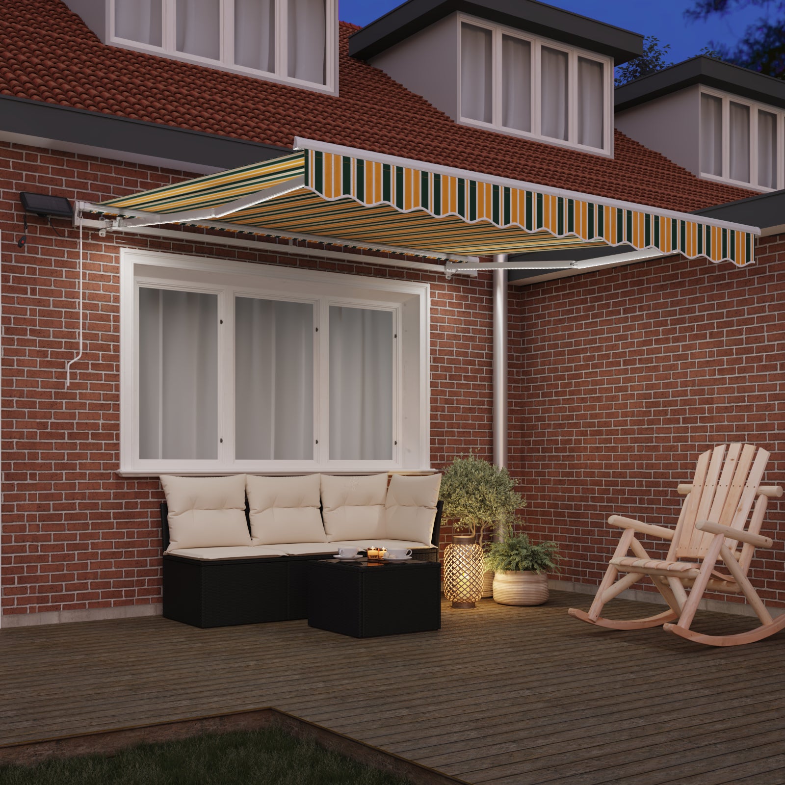 Manuell Uttrekkbar Markise med LED Grønn og Gul 300x250 cm, vidaXL Markise Erstatningsstoff for 3x2.5 m Ramme Grønn og Gul