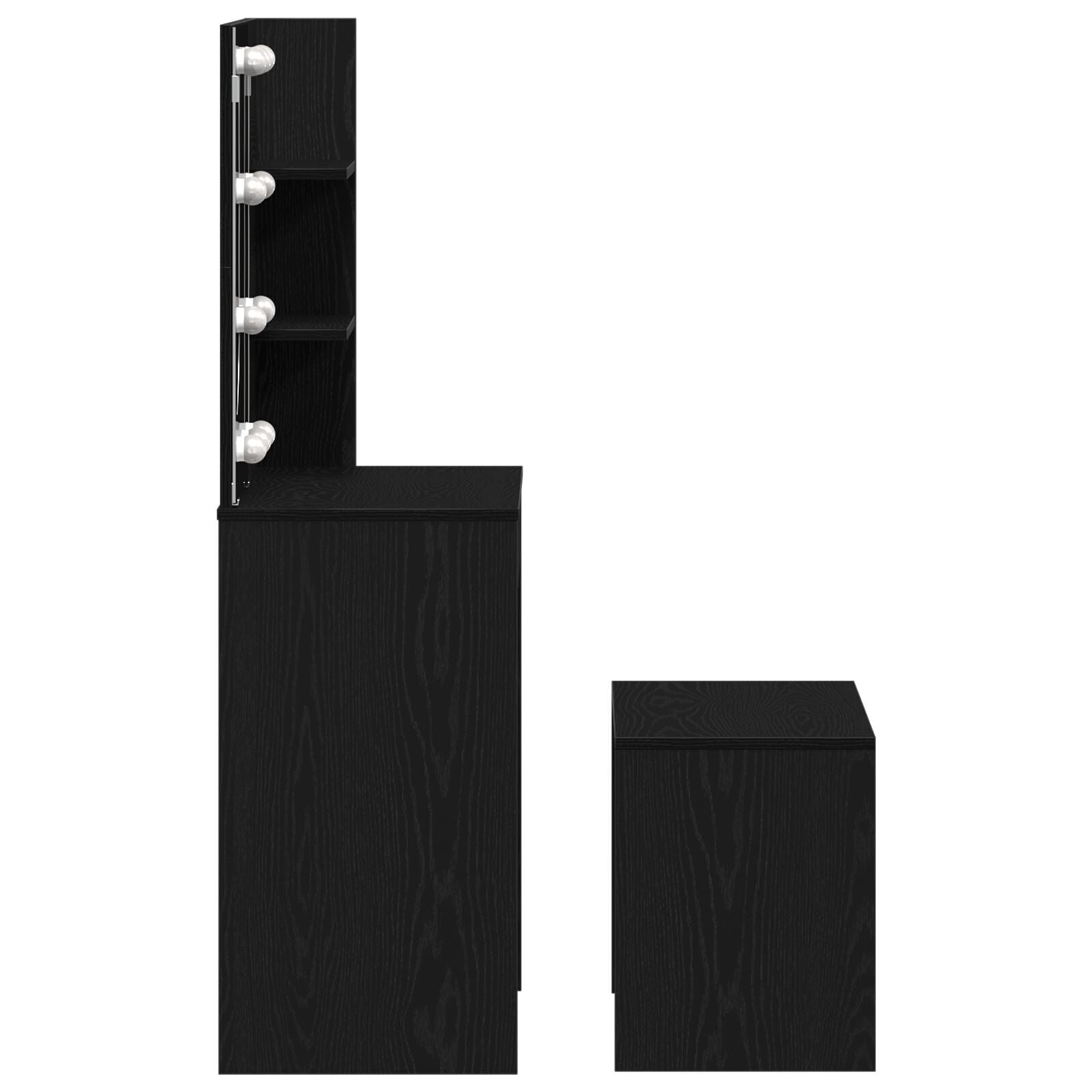 sminkebordsett med LED i svart eik og konstruert tre, vidaXL LED sminkebord i svart eik - 74,5 x 40 x 141 cm, laget av konstruert tre, vidaXL sminkestol i svart eik 70 x 35 x 45 cm i konstruert tre