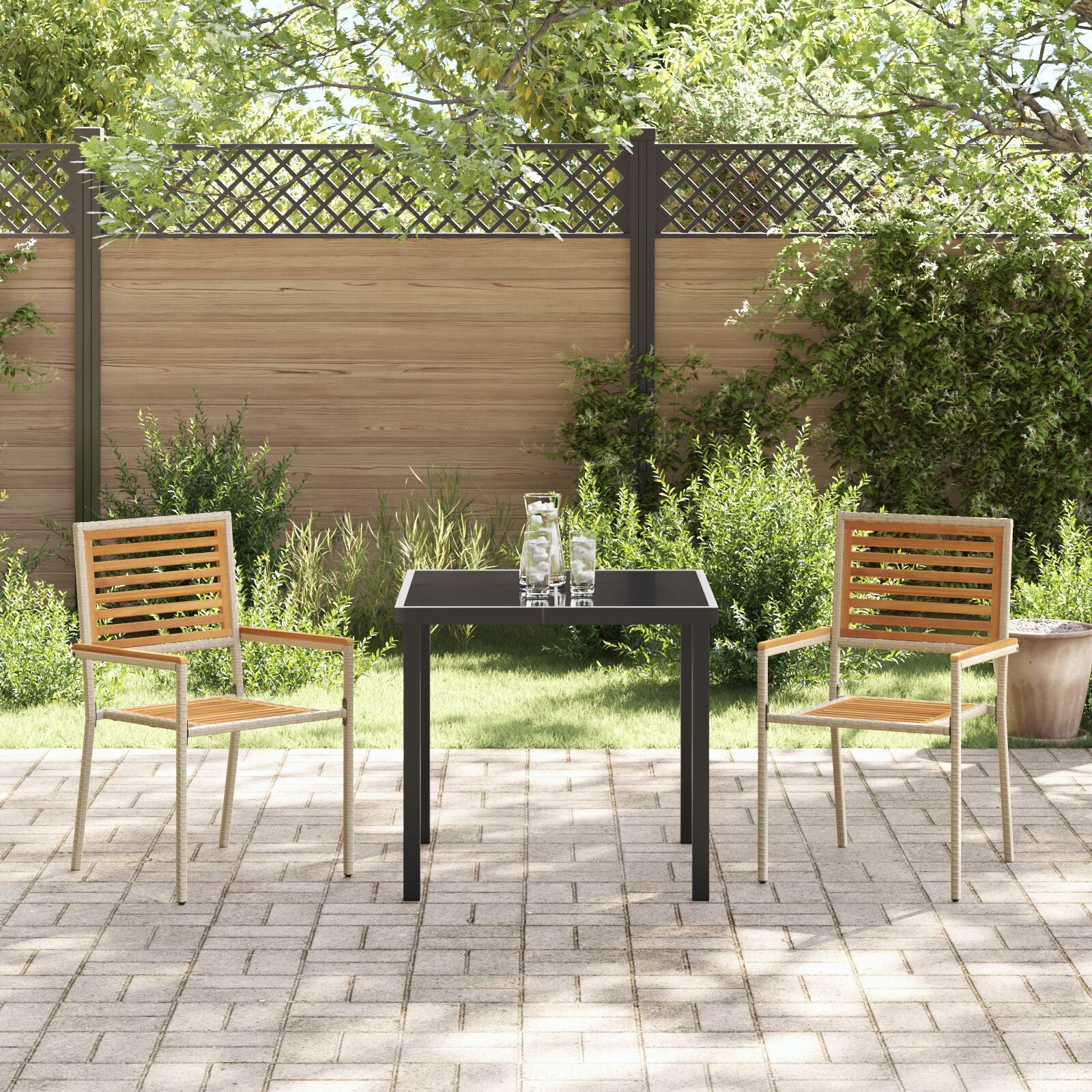Hagemøbler med Puter 2 stk Beige Poly Rattan