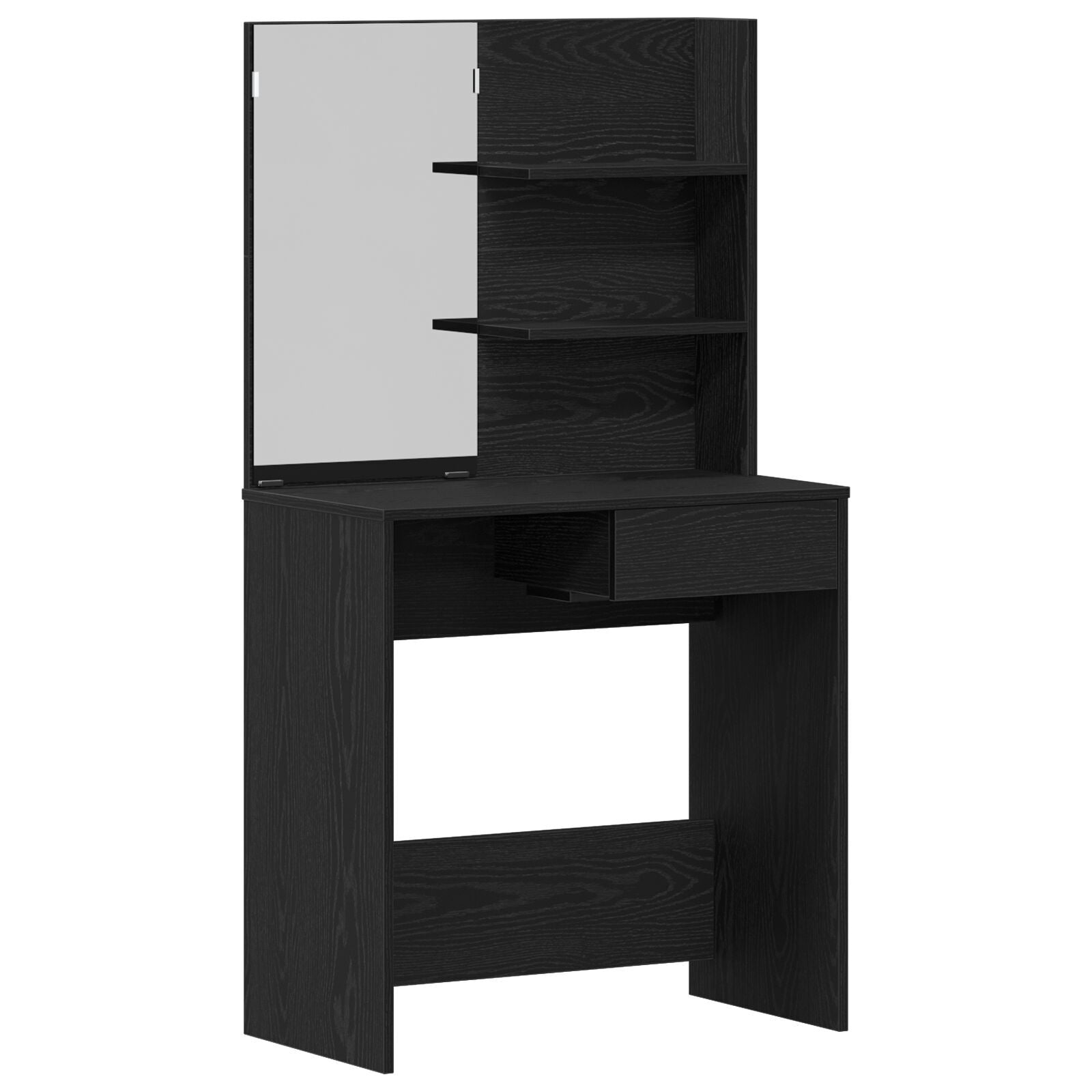 Sminkebordsett Svart Eik Ingeniørtre, vidaXL Svart Eik Sminkebord med speil - 74.5 x 40 x 141 cm, vidaXL Sminkebenk Svart Eik 70x35x45 cm Ingeniørtre