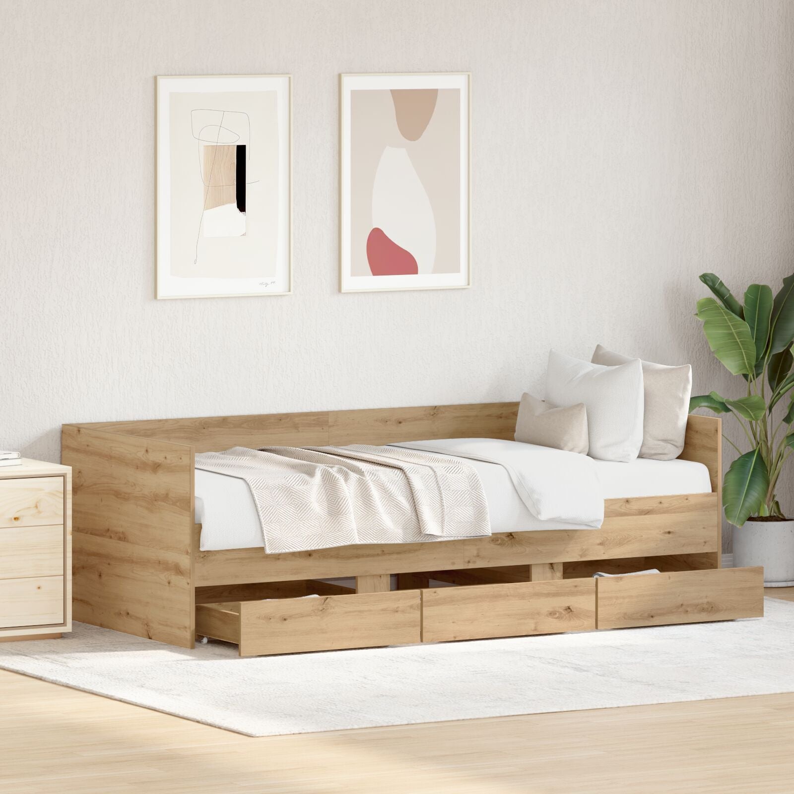 Daybed Håndverks eik Konstruert tre 90 x 190 cm Holdbar Daybed