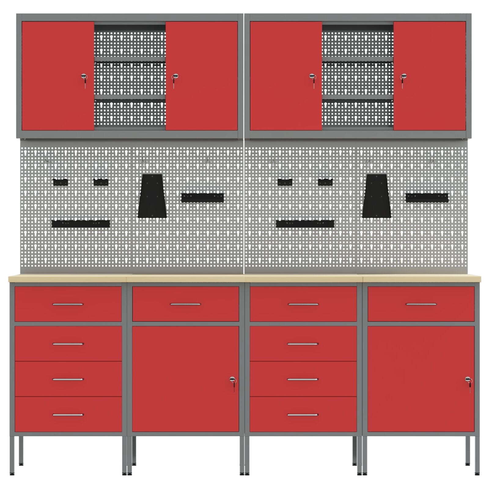 10-delt arbeidskabinet og pegboard-sett Rød MDF og metall