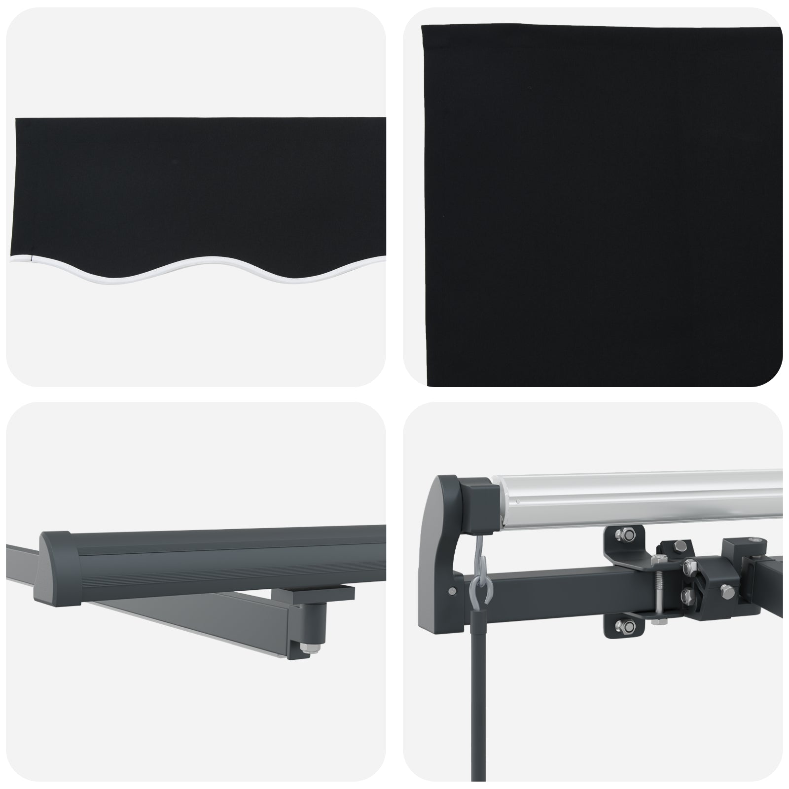 Manuell Uttrekkbar Markise med LED Svart 450x300 cm, vidaXL Markiseduk til 4.5x3 m Ramme Svart