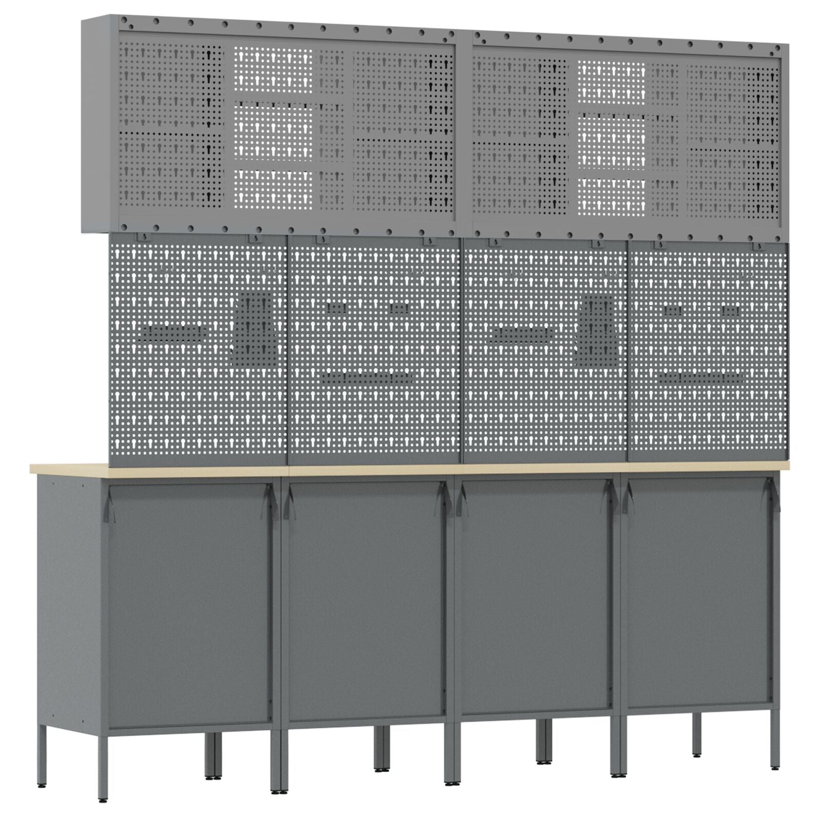 10-delt arbeidskabinett- og pegboard-sett i svart MDF og metall