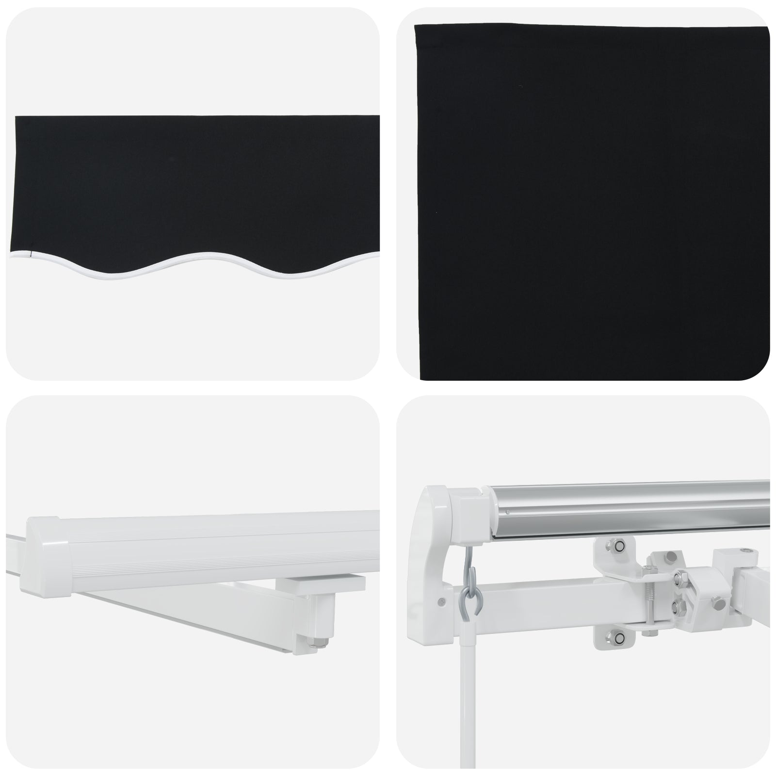 manuell utrekkbar markise med LED svart 400x350 cm, vidaXL markise erstatningsstoff for 4x3.5 m ramme svart