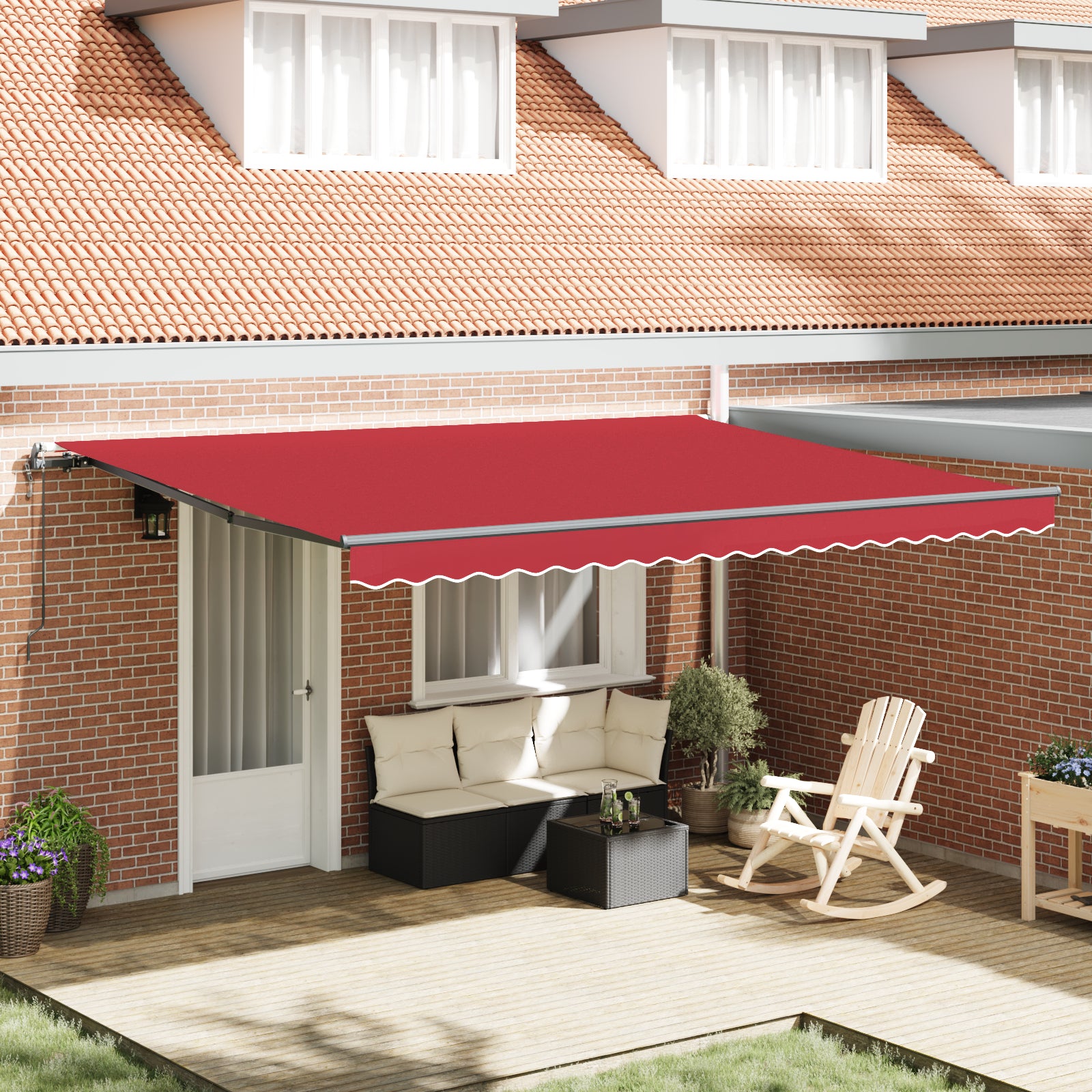 Automatisk uttrekkbar markise Rød 450x300 cm, vidaXL Markise Erstatningsstoff for 4,5x3 m Ramme Rød