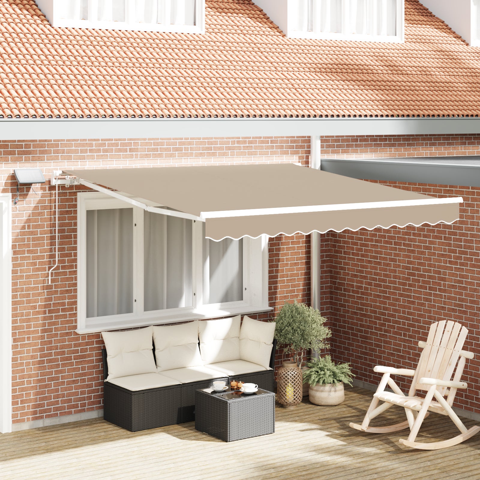 Manuell Uttrekkbar Markise med LED Beige 300x250 cm, vidaXL Markise Erstatningsstoff for 3x2.5 m Ramme Beige