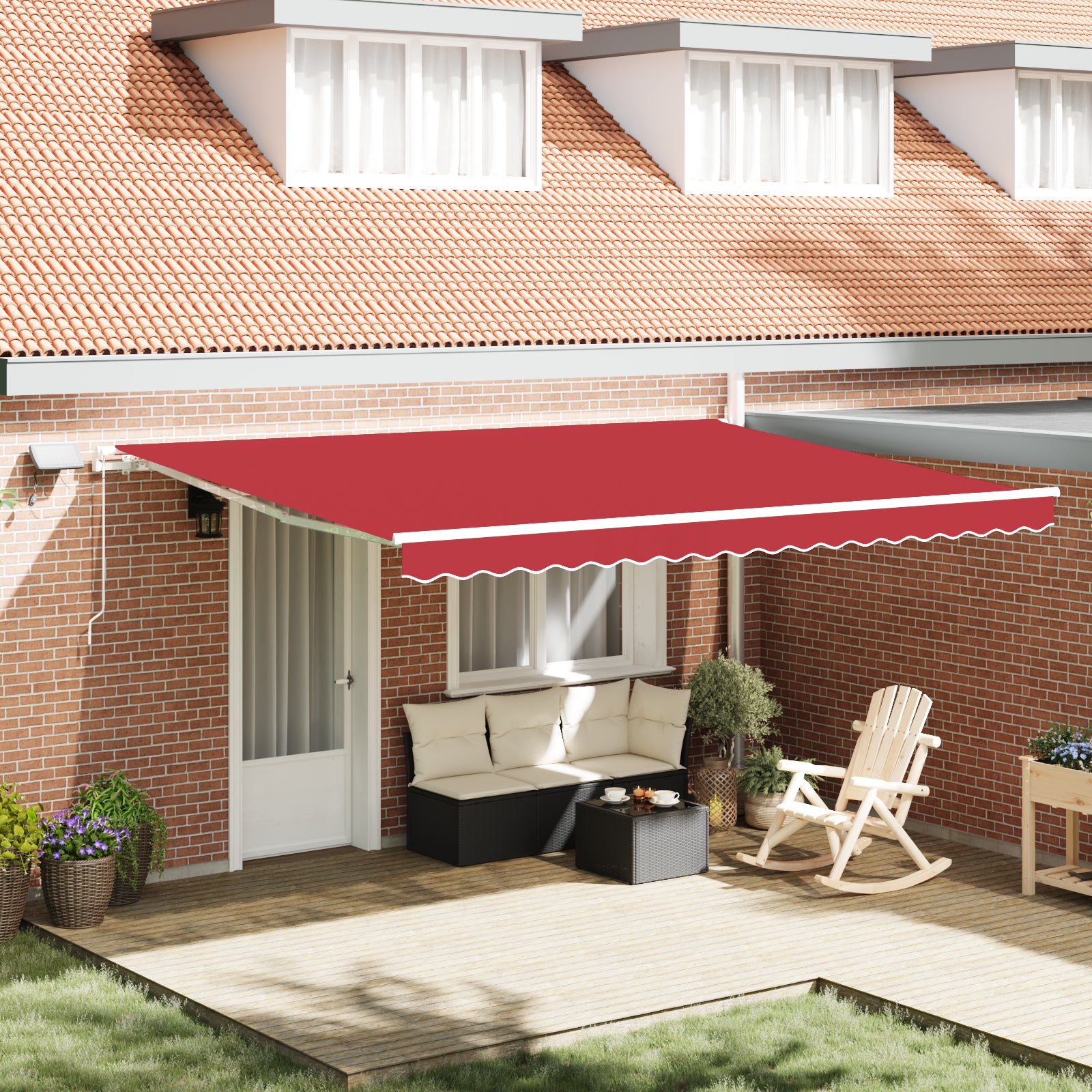 Manuell Uttrekkbar Markise med LED Rød 450x300 cm, vidaXL Markise Erstatningsstoff for 4,5x3 m Ramme Rød