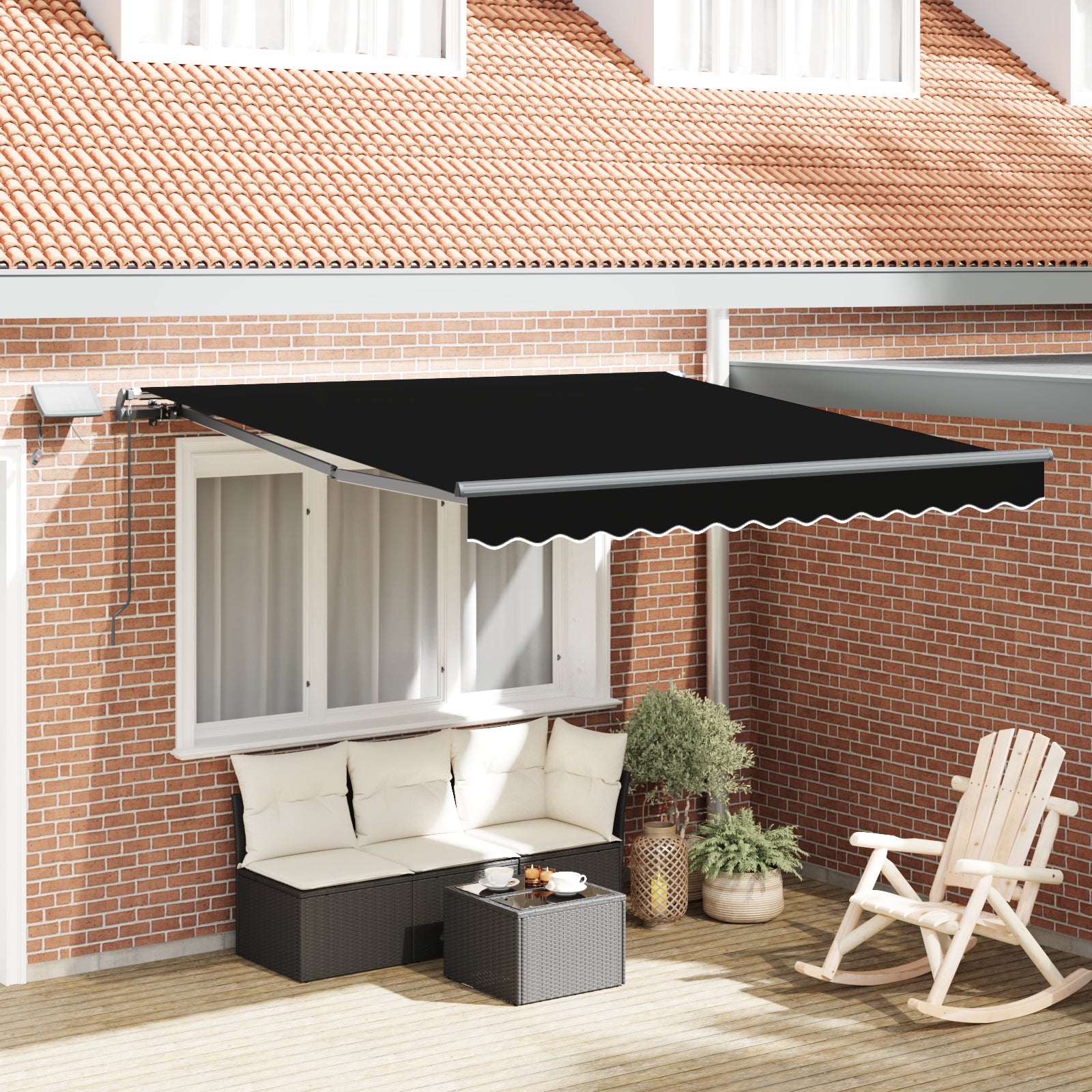 Manuell Uttrekkbar Markise med LED Svart 300x250 cm, vidaXL Markise Erstatningsstoff for 3x2.5 m Ramme Svart