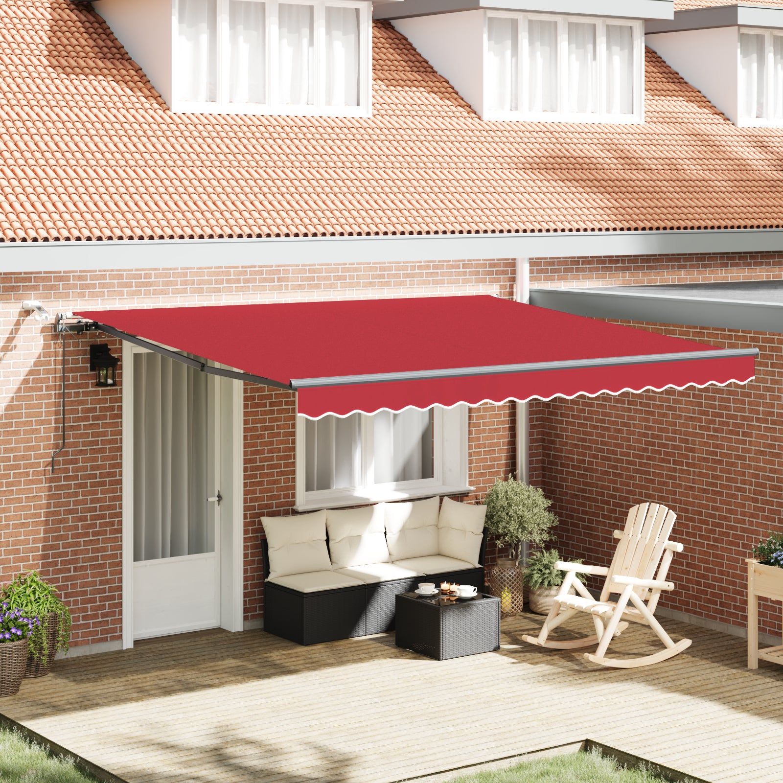 Automatisk Uttrekkbar Markise med LED Rød 400x350 cm, vidaXL Markiseduk for 4x3.5 m ramme Rød
