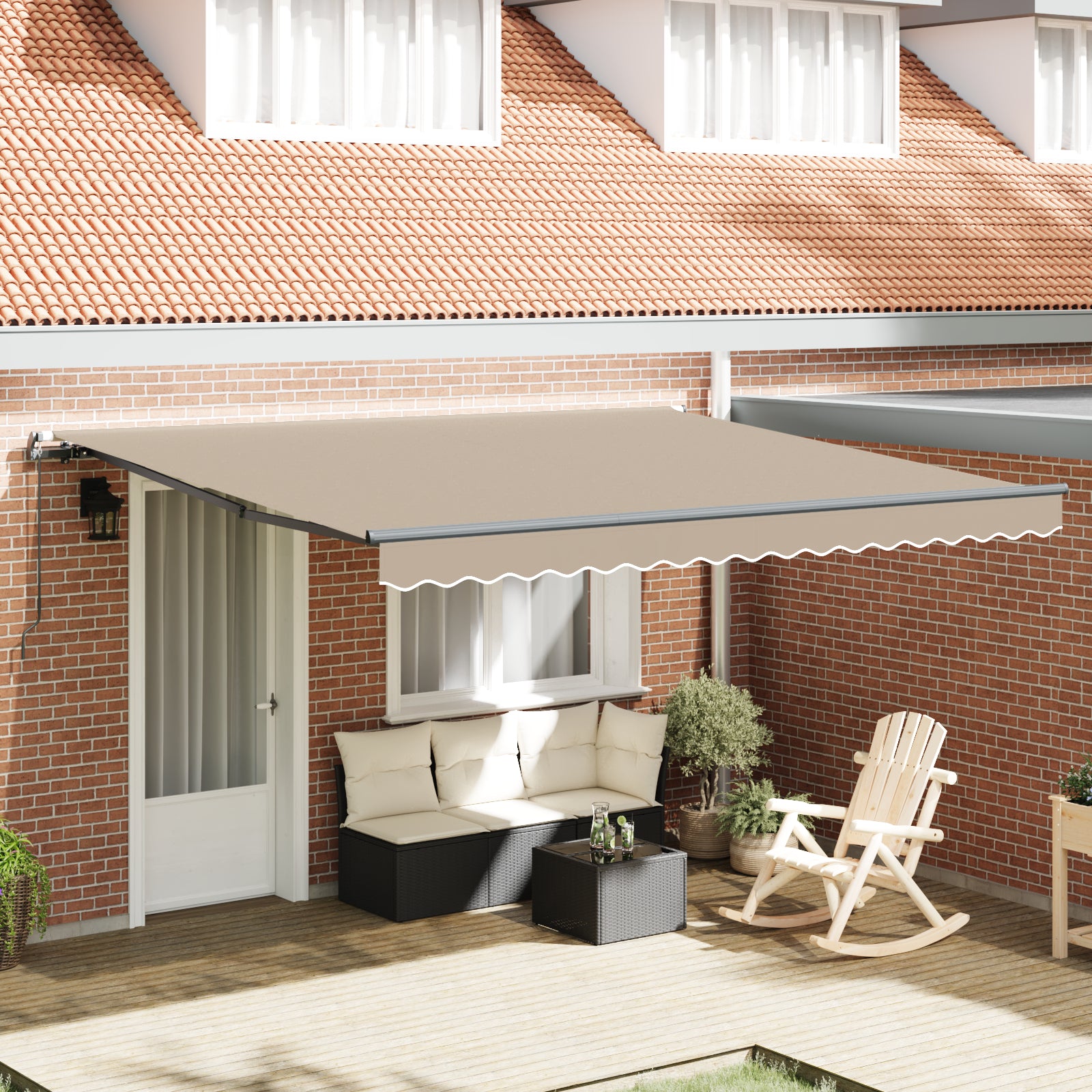 Manuell Uttrekkbar Markise Beige 400x300 cm, vidaXL Markise Erstatningsstoff for 4x3 m Ramme Beige