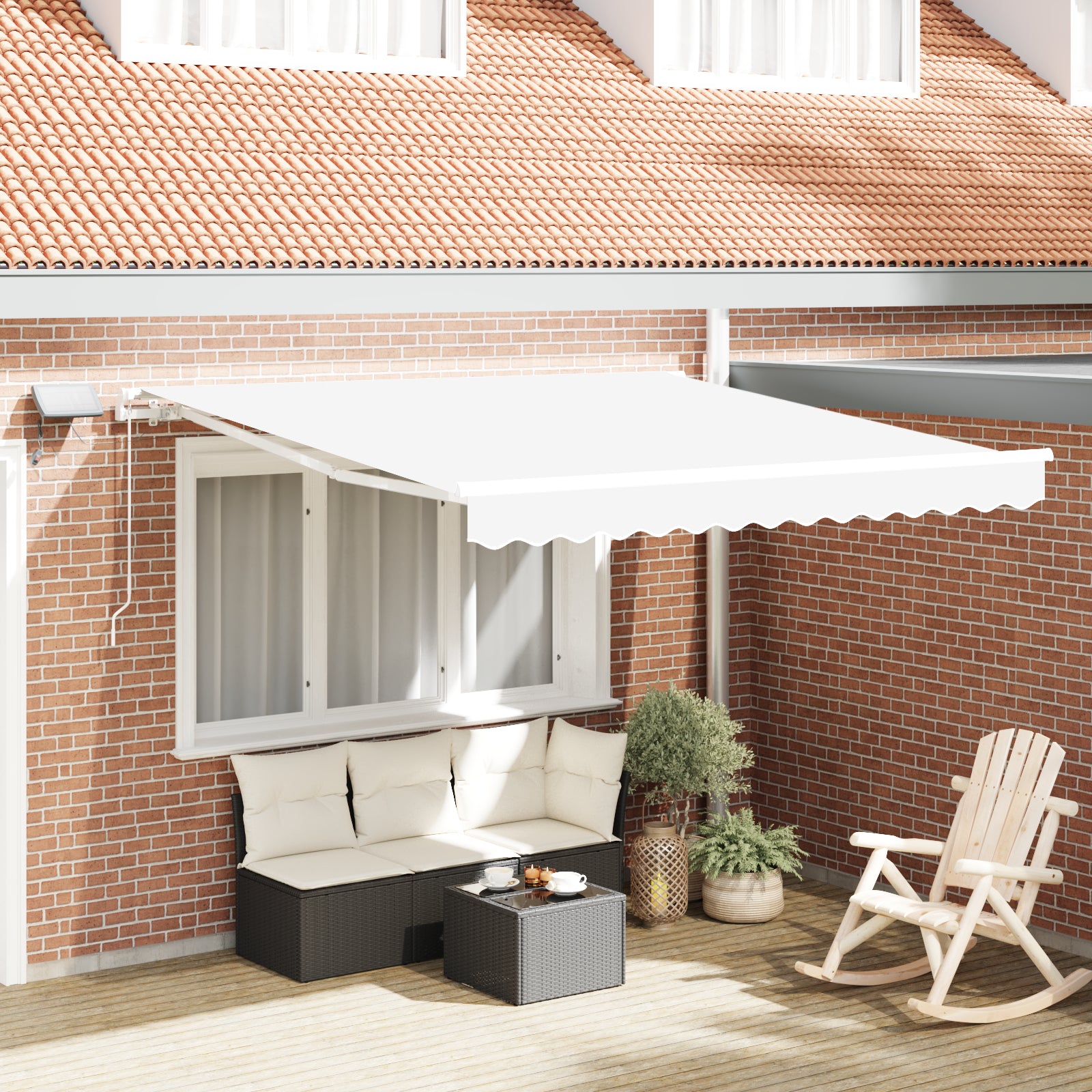 Manuell Uttrekkbar Markise med LED Hvit 300x250 cm, vidaXL Markise Erstatningsstoff for 3x2,5 m Ramme Hvit