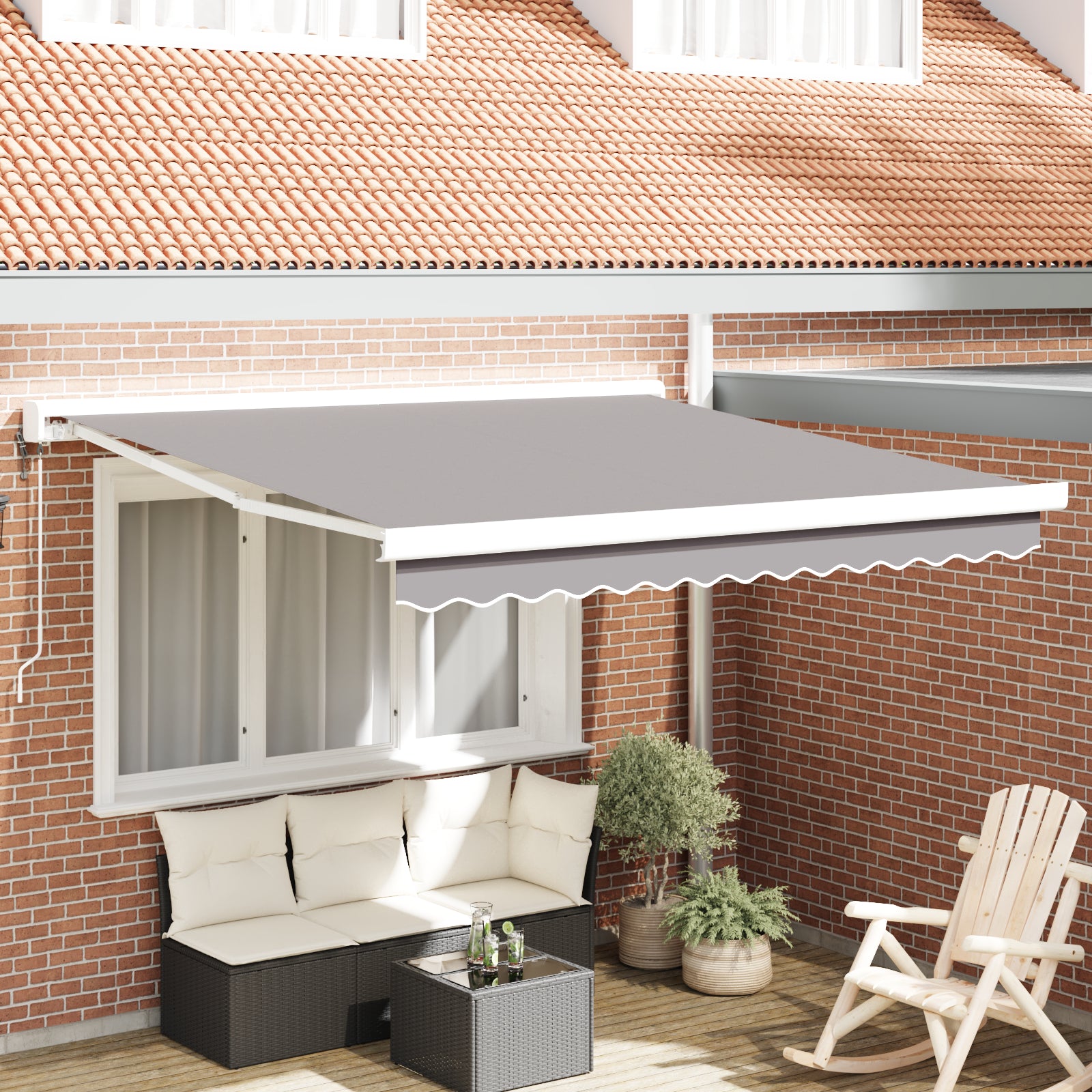 Automatisk Uttrekkbar Markise Lysegrå 350x250 cm, vidaXL Markisesengetøy for 3.5x2.5 m ramme Lysegrå