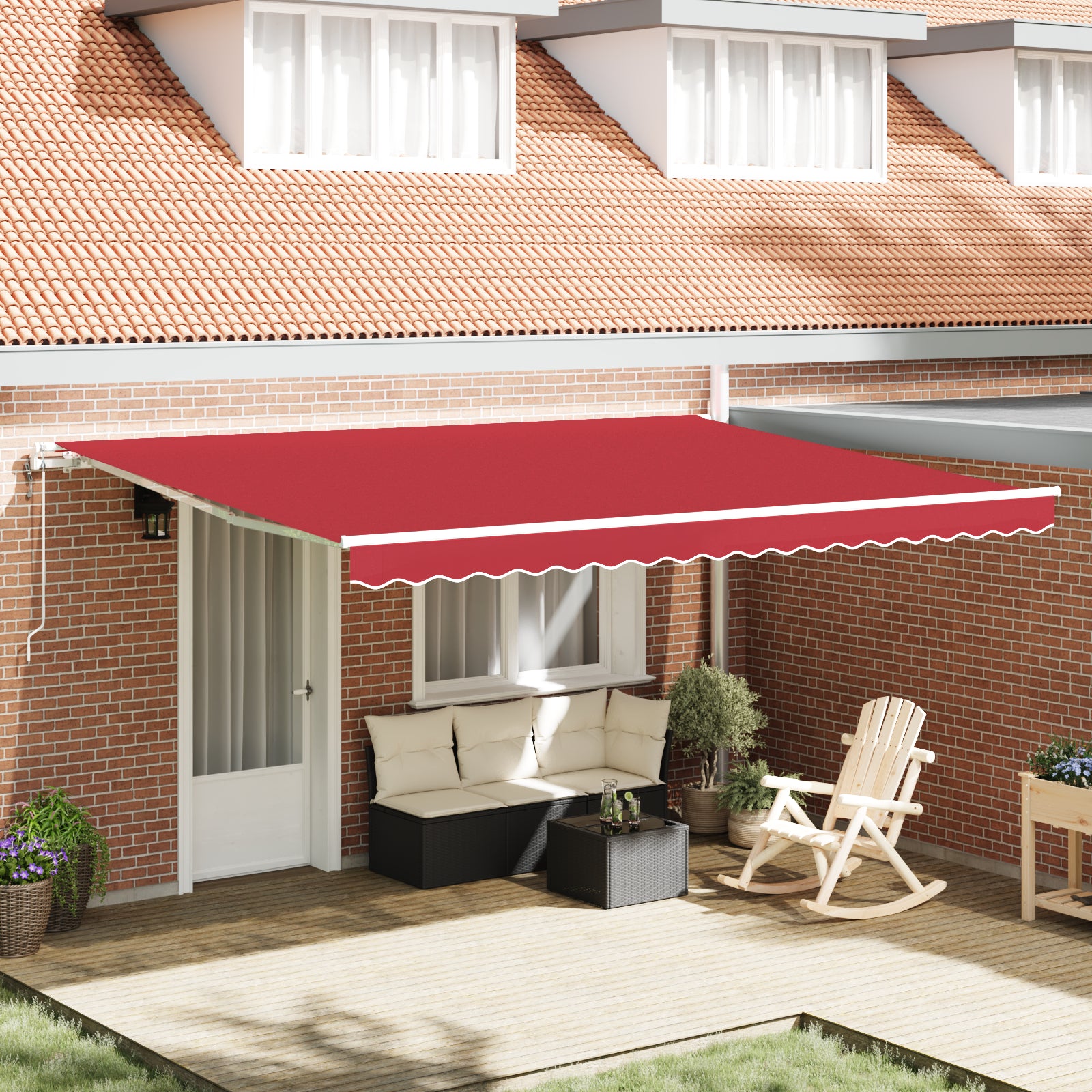 Automatisk Uttrekkbar Markise Rød 450x300 cm, vidaXL Markise Erstatningsstoff for 4,5x3 m Ramme Rød