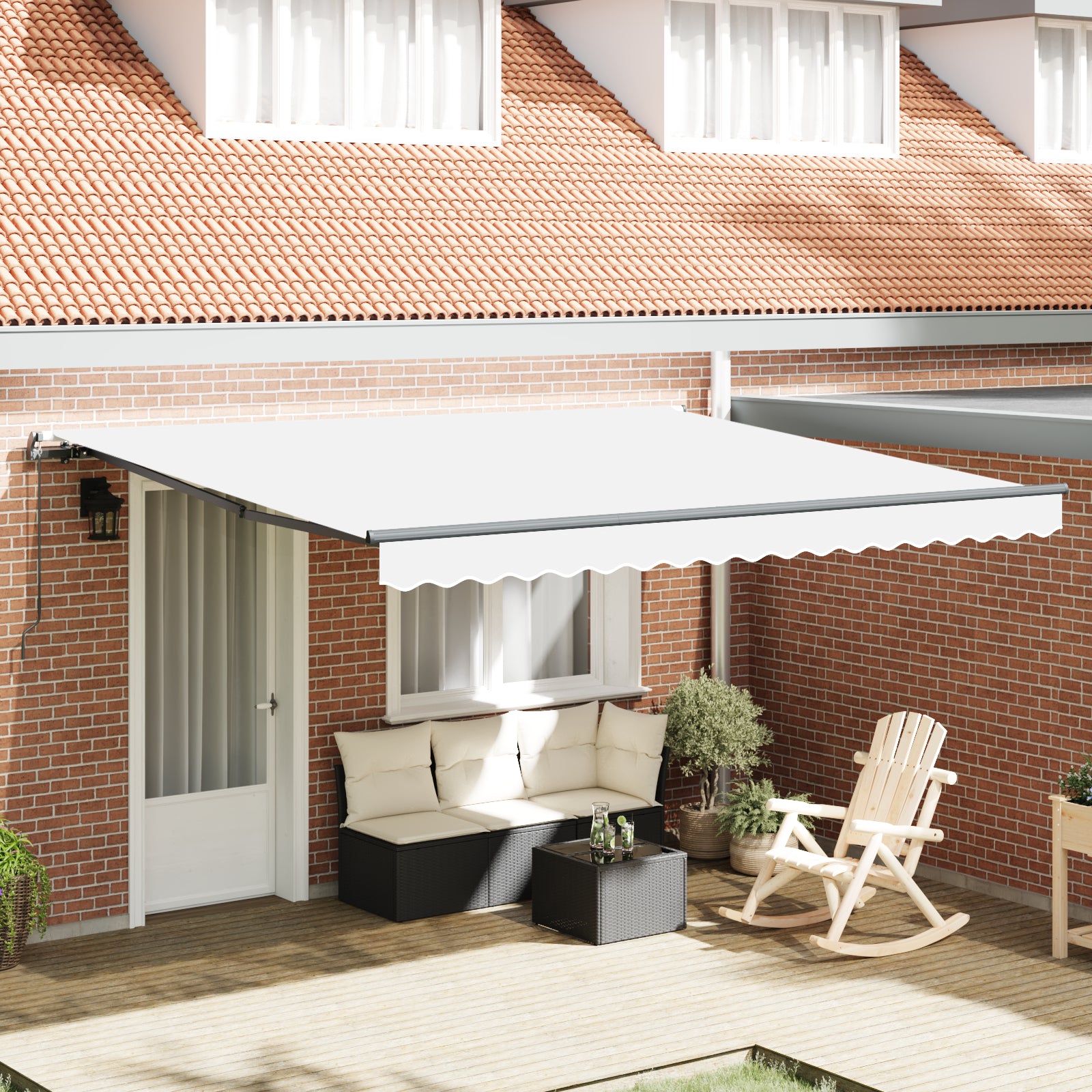Manuell Uttrekkbar Markise Hvit 400x350 cm, vidaXL Markise Erstatningsstoff for 4x3.5 m Ramme Hvit