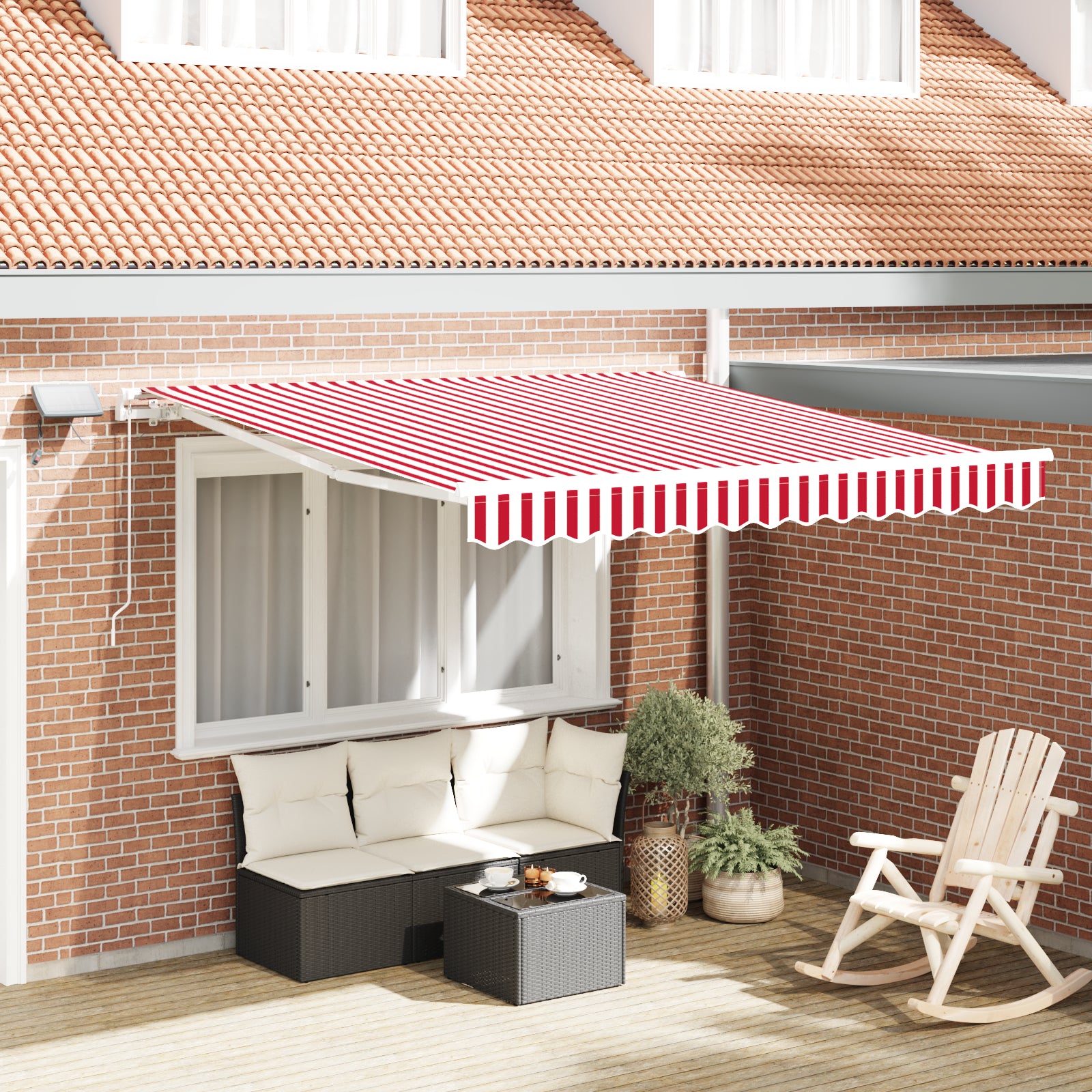 Manuell Uttrekkbar Markise med LED Rød og Hvit 300x250 cm