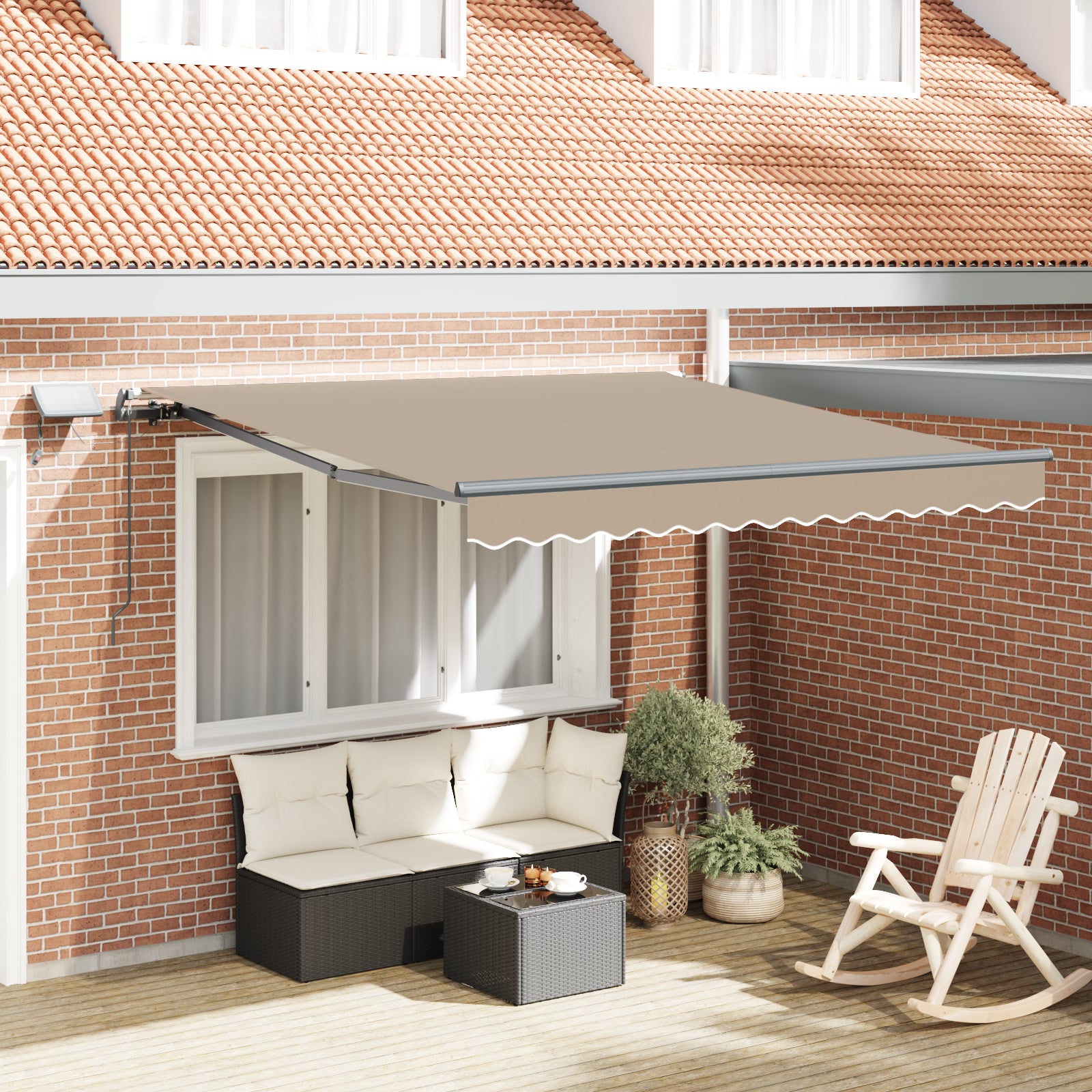 Manuell Uttrekkbar Markise med LED Beige 300x250 cm, vidaXL Markise Erstatningsstoff for 3x2.5 m Ramme Beige
