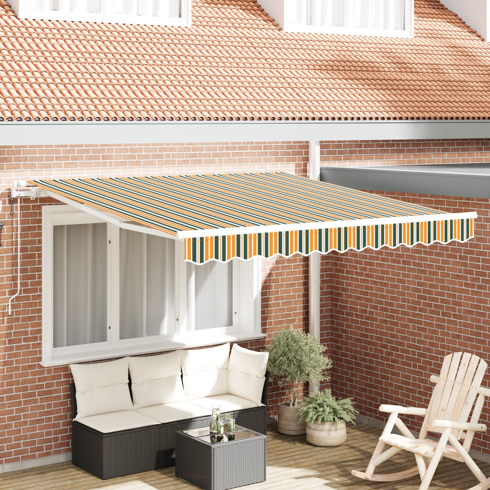 Automatisk Uttrekkbar Markise Grønn og Gul 300x250 cm, vidaXL Markise Erstatningsstoff for 3x2.5 m Ramme Grønn og Gul