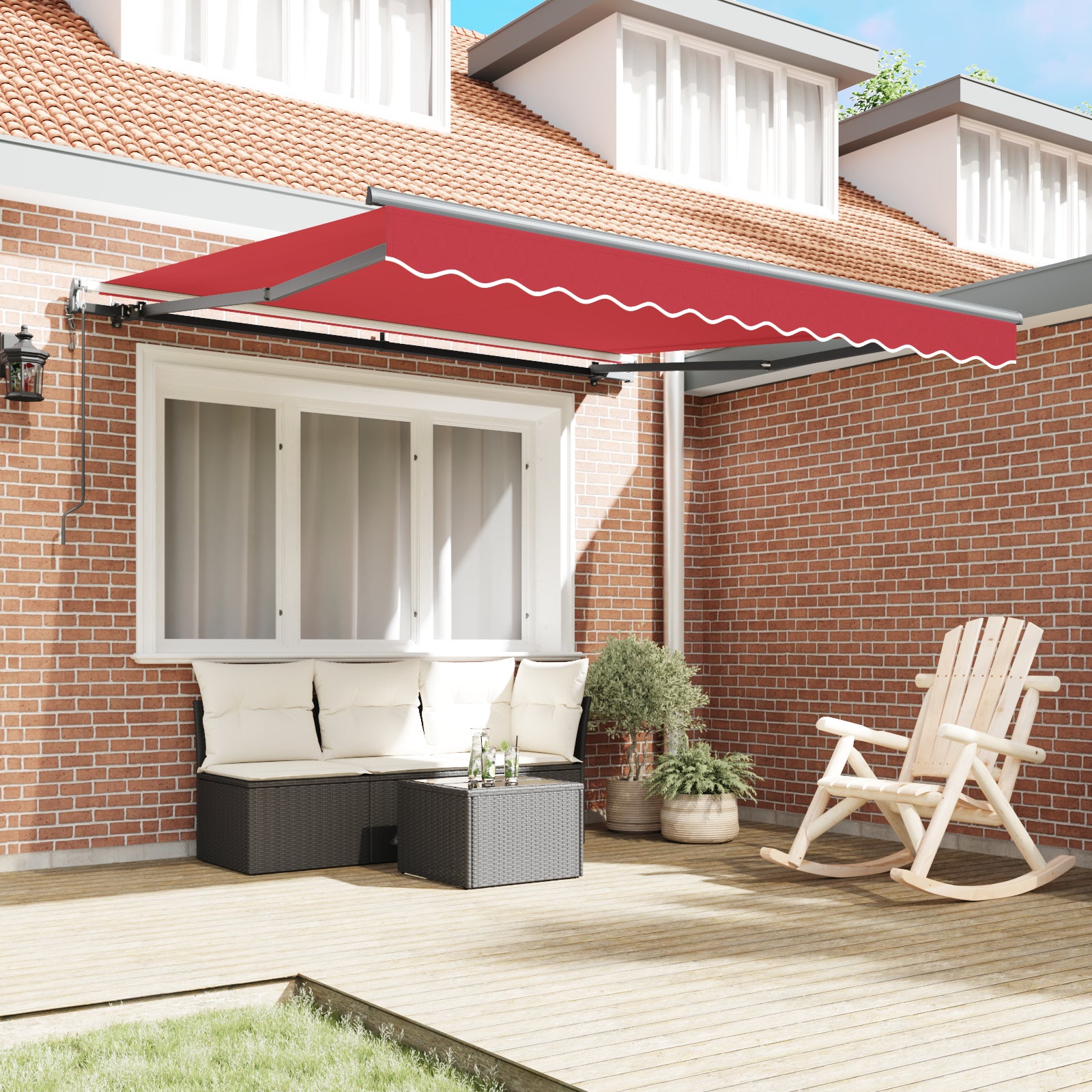 Automatisk Uttrekkbar Markise Rød 350x250 cm, vidaXL Markise Erstatningsstoff for 3.5x2.5 m Ramme Rød