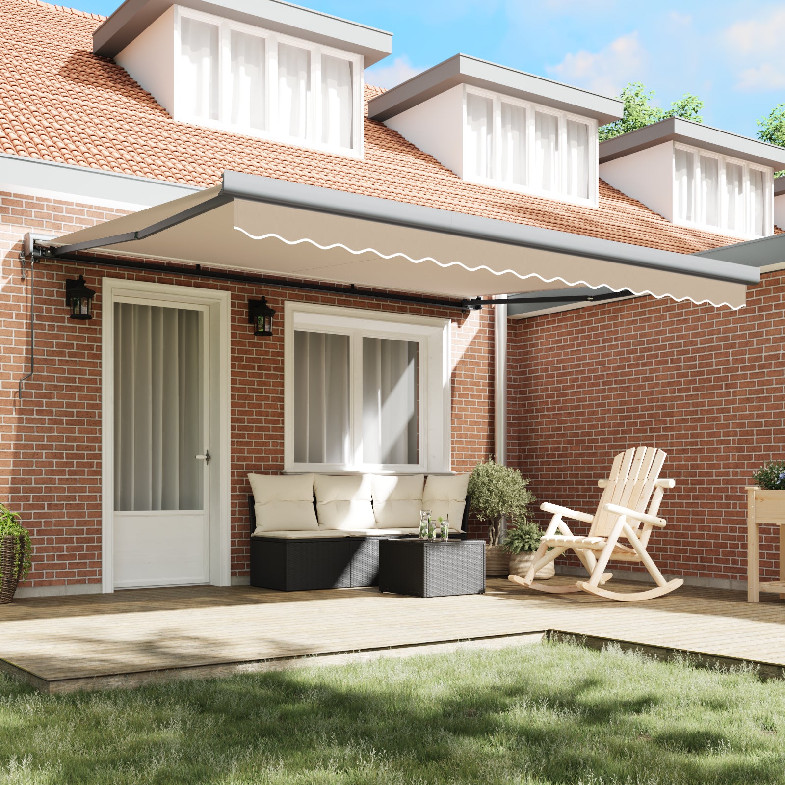 Automatisk Uttrekkbar Markise Beige 400x300 cm, vidaXL Markise Erstatningsstoff for 4x3 m ramme Beige