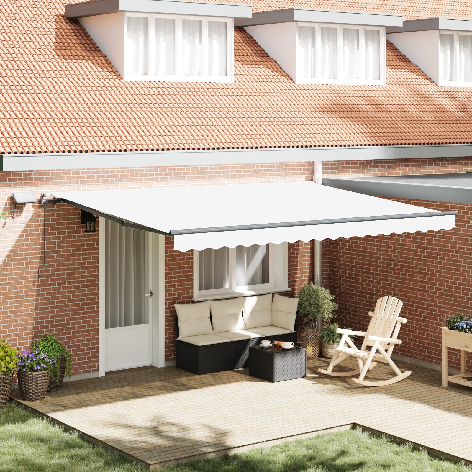 Manuell Uttrekkbar Markise med LED Hvit 450x300 cm, vidaXL Markise Erstatningsstoff for 4.5x3 m Ramme Hvit