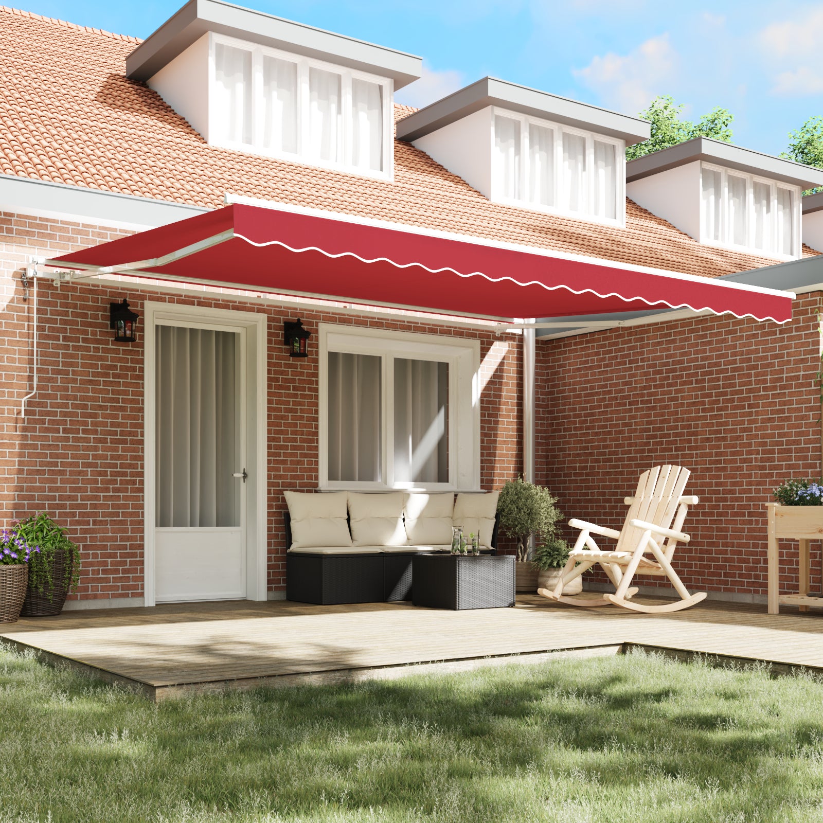 Automatisk Uttrekkbar Markise Rød 450x300 cm, vidaXL Markise Erstatningsstoff for 4,5x3 m Ramme Rød
