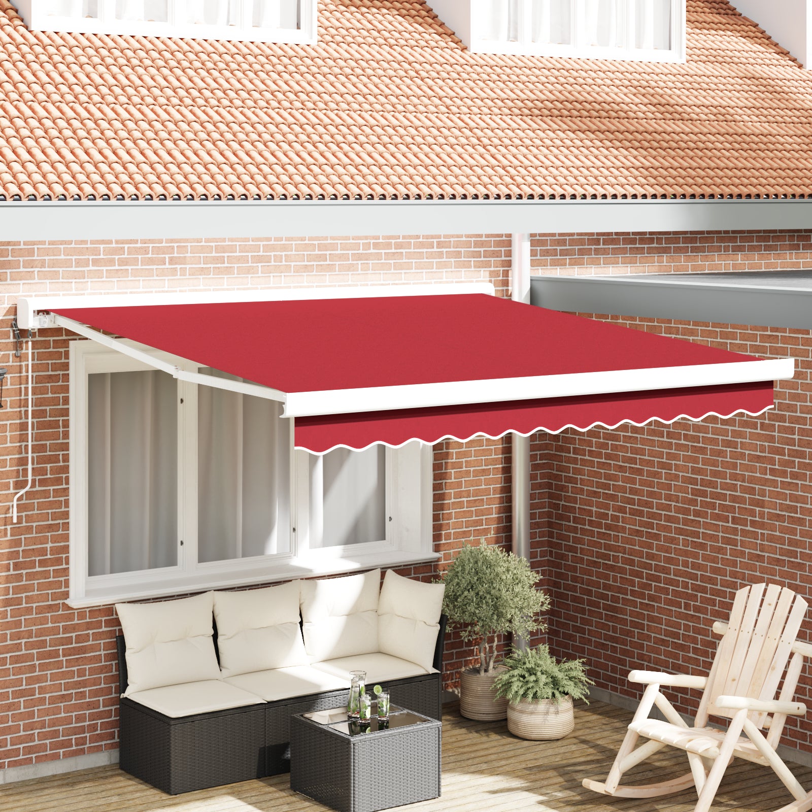 Automatisk Uttrekkbar Markise Rød 350x250 cm, vidaXL Markise Erstatningsstoff for 3.5x2.5 m Ramme Rød