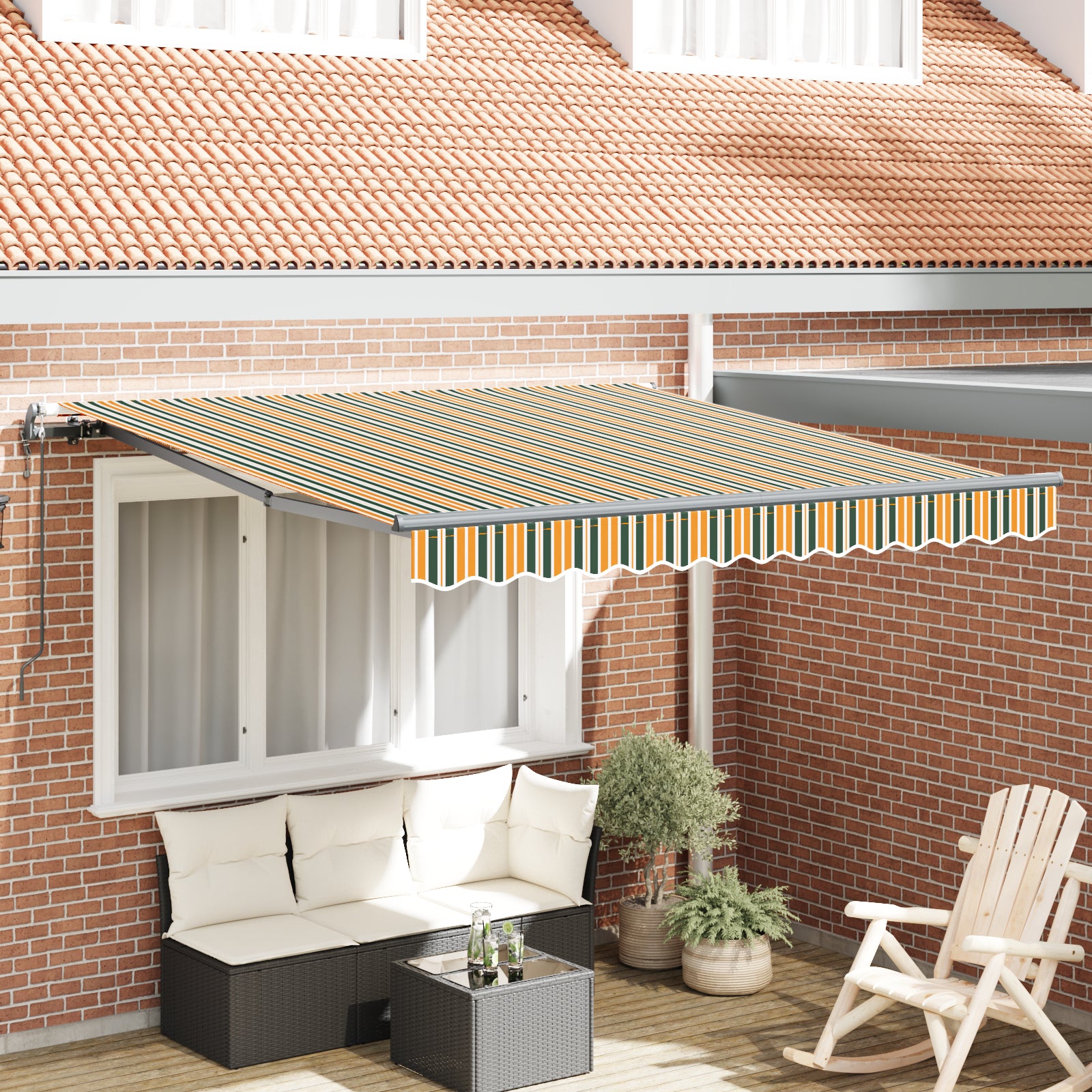 Automatisk Uttrekkbar Markise Grønn og Gul 350x250 cm, vidaXL Markise Erstatningsstoff for 3.5x2.5 m Ramme Grønn og Gul