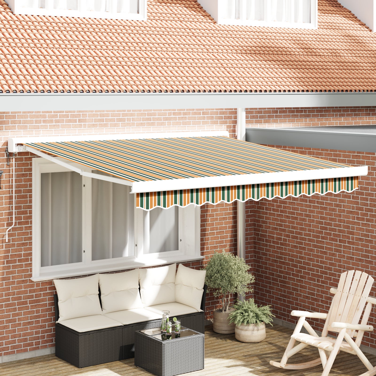 Automatisk uttrekkbar markise grønn og gul 350x250 cm, vidaXL markise erstatningsstoff for 3,5x2,5 m ramme grønn og gul