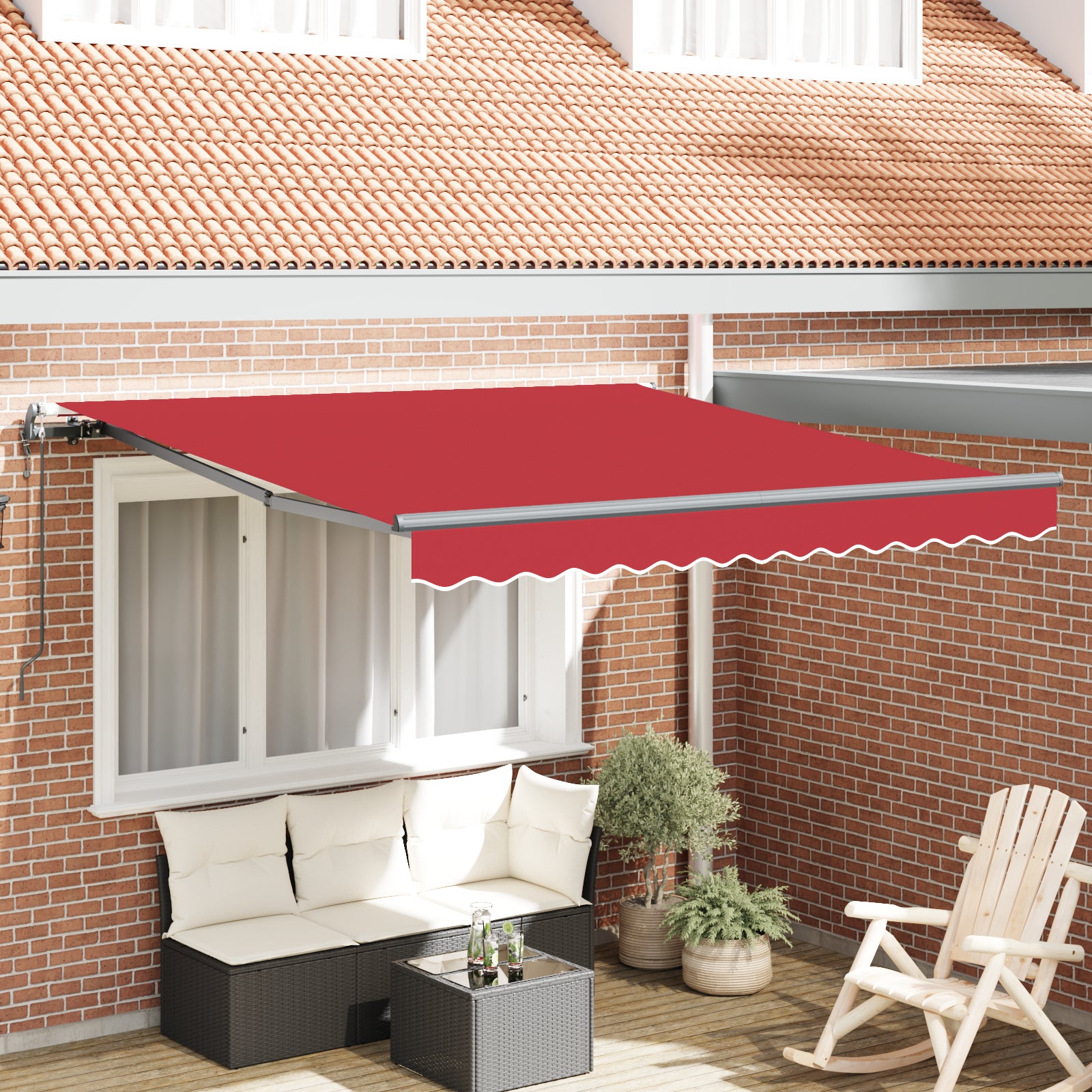 Automatisk Uttrekkbar Markise Rød 350x250 cm, vidaXL Markise Erstatningsstoff for 3.5x2.5 m Ramme Rød