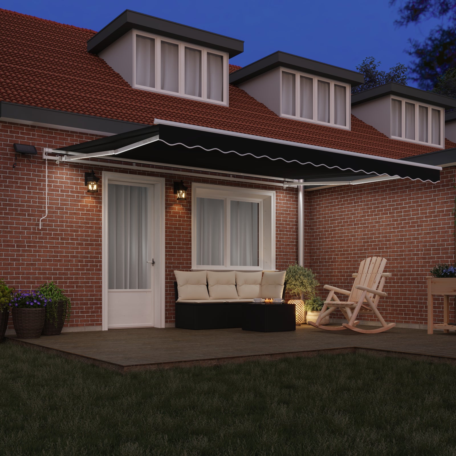 Manuell Uttrekkbar Markise med LED Sort 450x300 cm, vidaXL Markise Erstatningsstoff for 4,5x3 m Ramme Sort