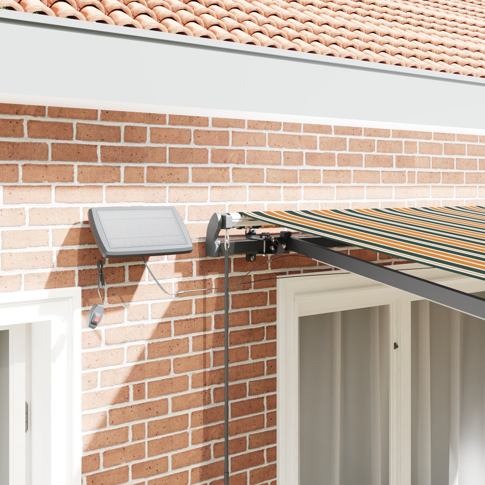 Manuell uttrekkbar markise med LED Grønn og Gul 350x250 cm, vidaXL Markiserstatningsstoff for 3.5x2.5 m ramme Grønn og Gul