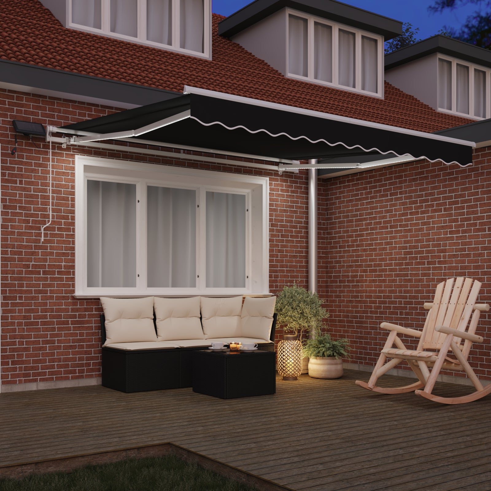 Manuell Uttrekkbar Markise med LED Svart 300x250 cm, vidaXL Markisefabric til 3x2.5 m ramme svart