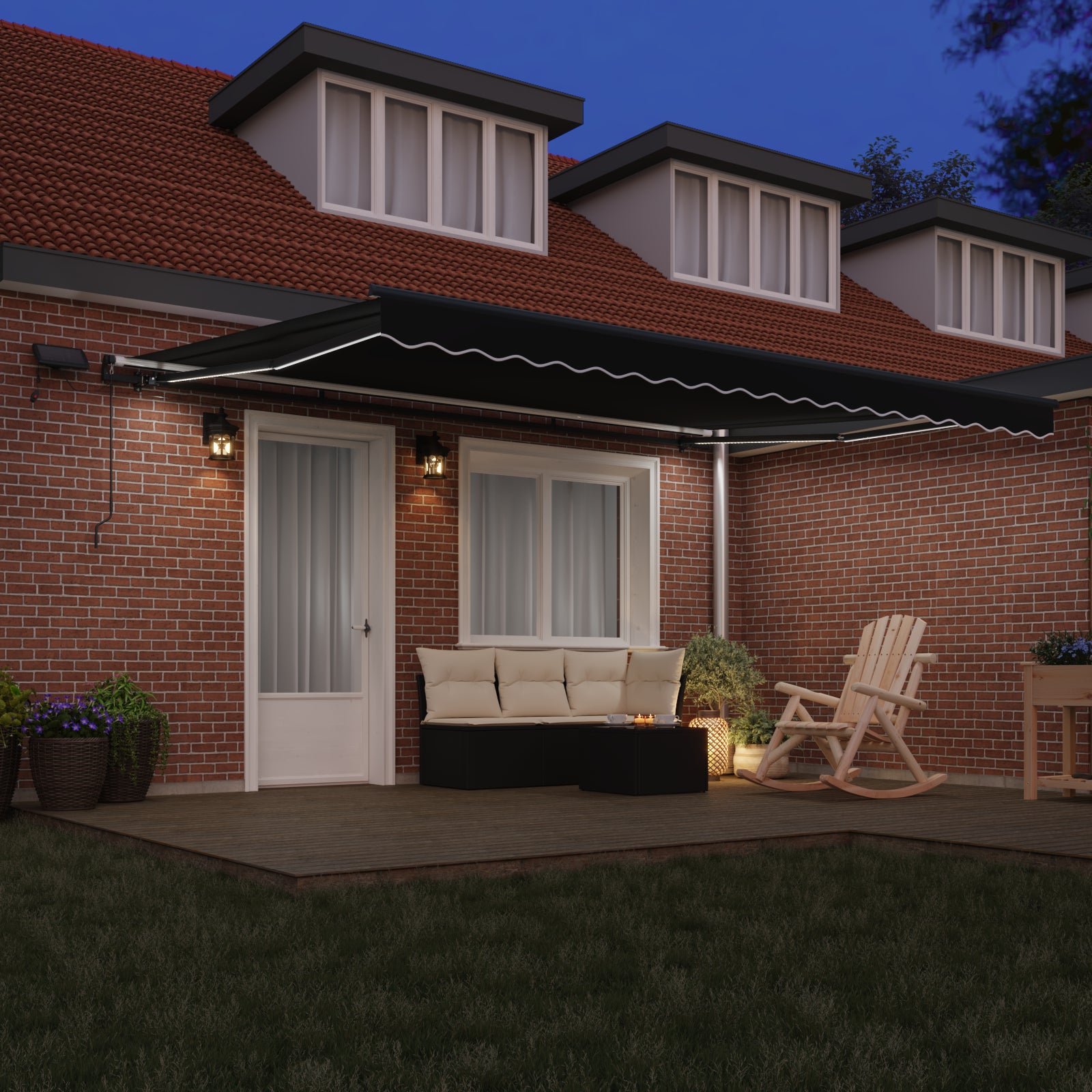 Manuell Uttrekkbar Markise med LED Svart 450x300 cm, vidaXL Markiseduk til 4.5x3 m Ramme Svart