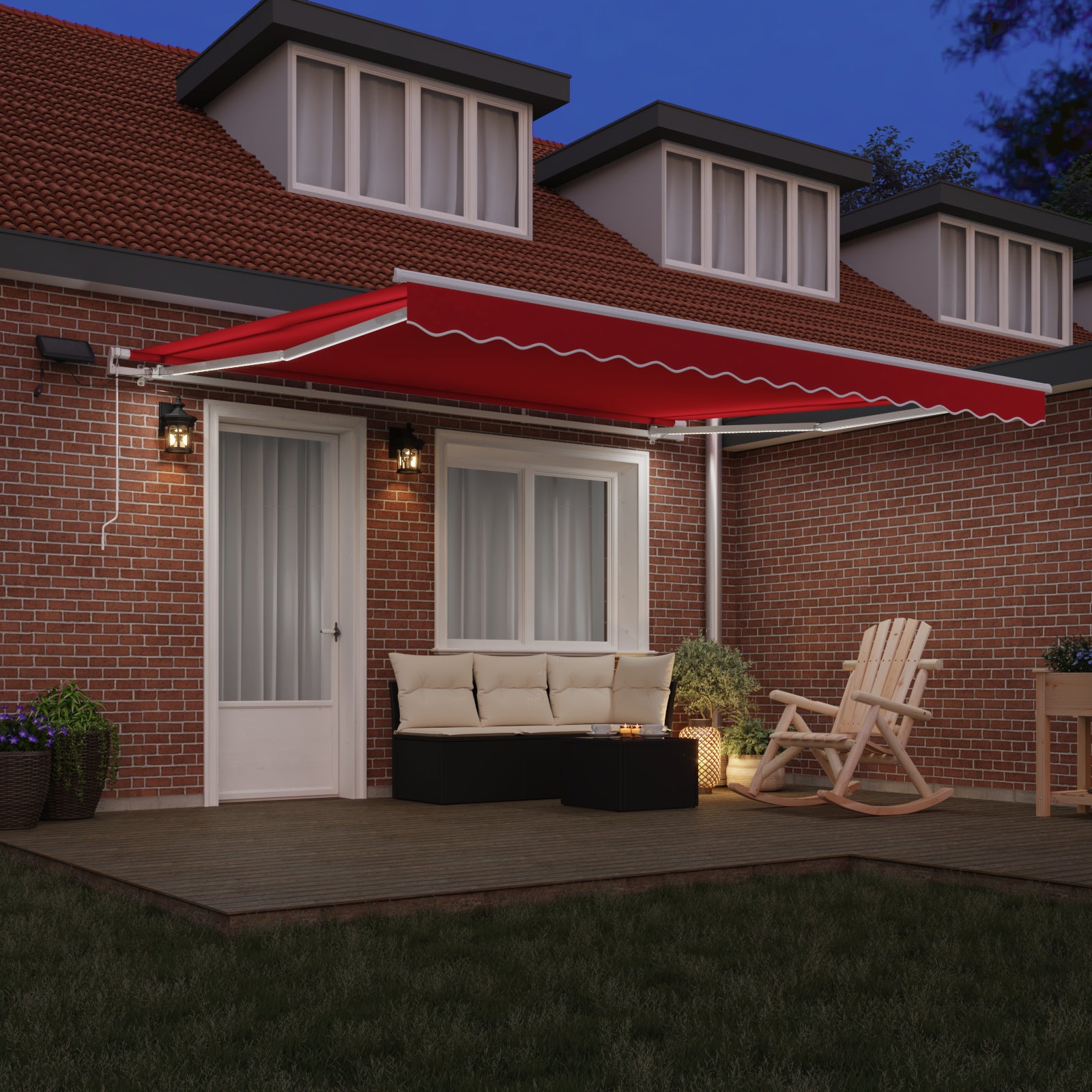 Manuell Uttrekkbar Markise med LED Rød 400x350 cm, vidaXL Markise Erstatningsstoff for 4x3,5 m Ramme Rød