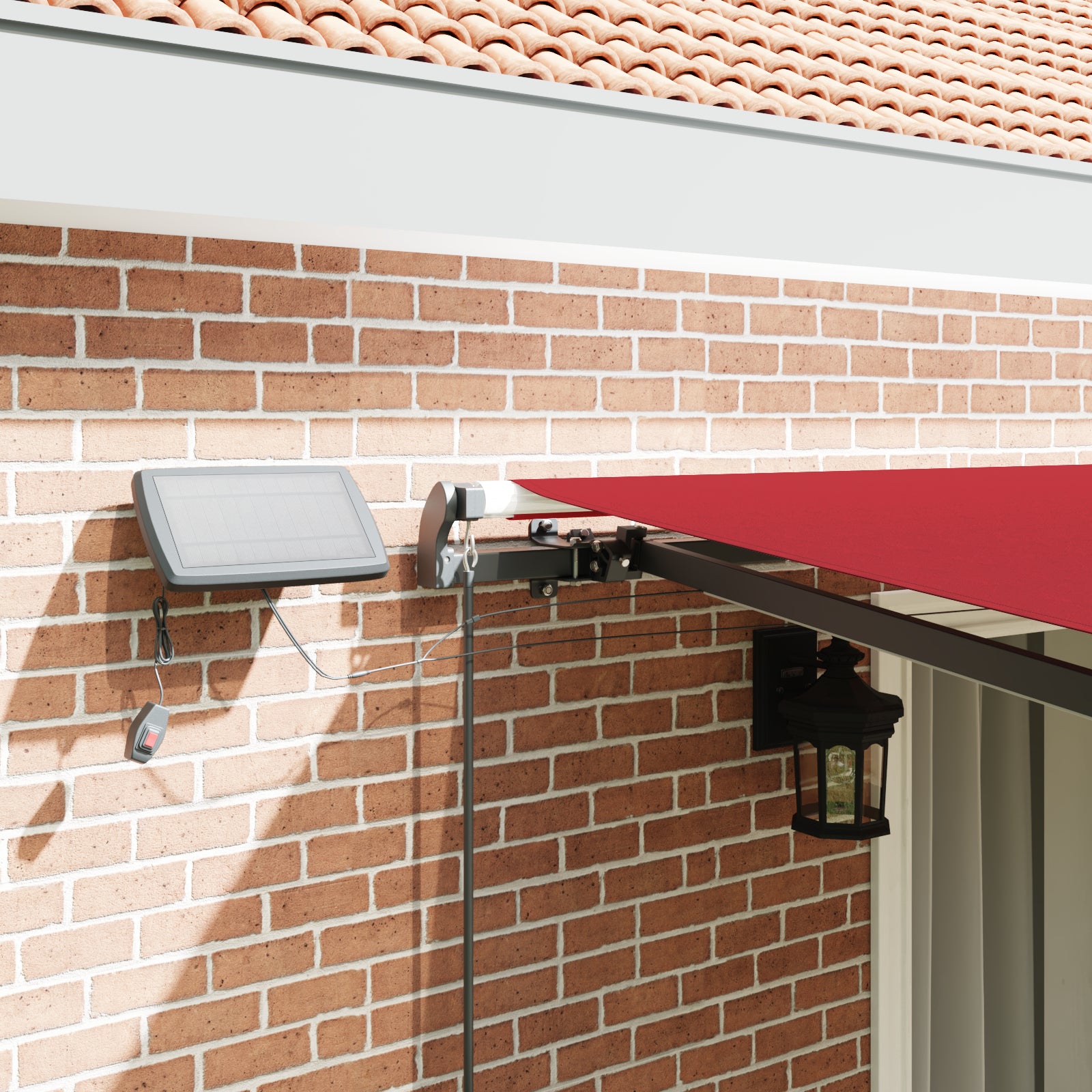 manuell uttrekkbar markise med LED rød 450x300 cm, vidaXL markise erstatningsstoff for 4.5x3 m ramme rød
