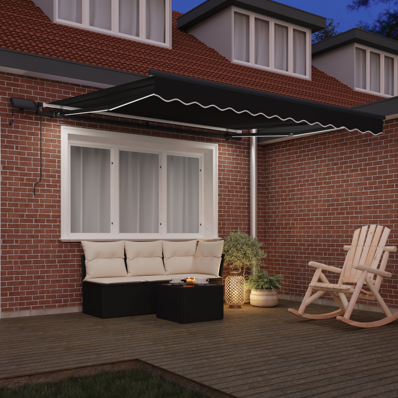 Manuell Uttrekkbar Markise med LED Svart 350x250 cm, vidaXL Markise Erstatningsstoff for 3,5x2,5 m Ramme Svart