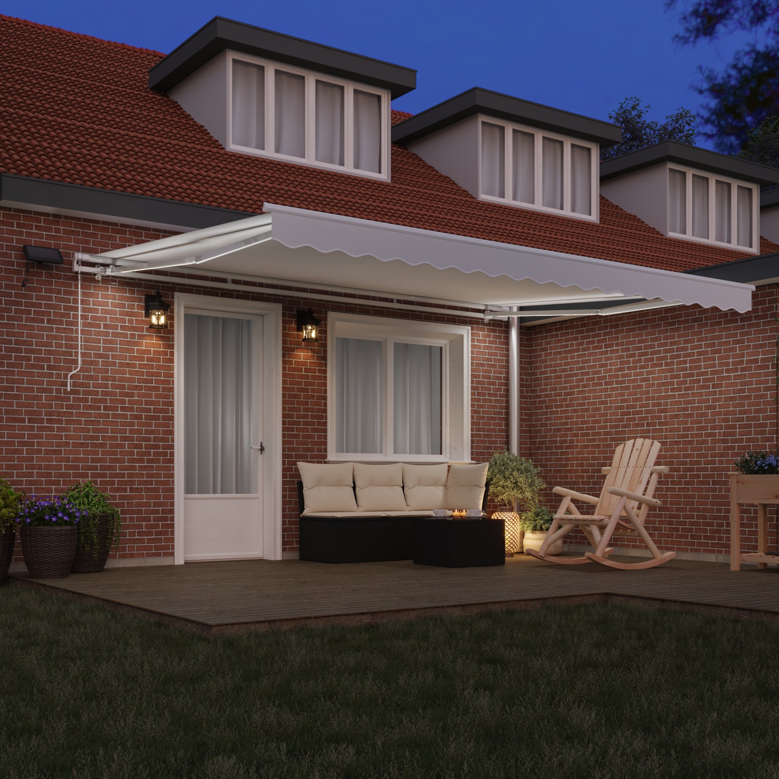 Manuell uttrekkbar markise med LED Hvit 450x300 cm, vidaXL Markise erstatningsstoff for 4.5x3 m ramme Hvit