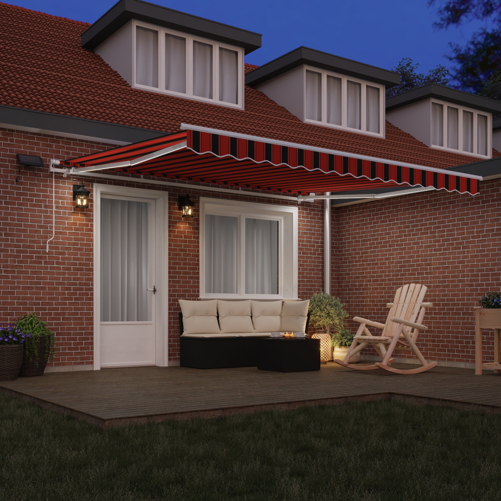 Manuell Uttrekkbar Markise med LED Oransje og Brun 400x350 cm