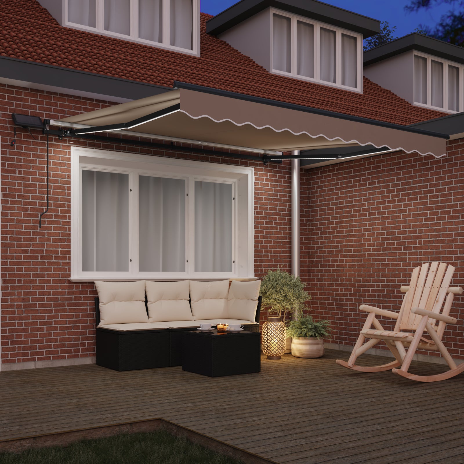 Manuell Uttrekkbar Markise med LED Beige 350x250 cm, vidaXL Markise Erstatningsstoff for 3.5x2.5 m Ramme Beige