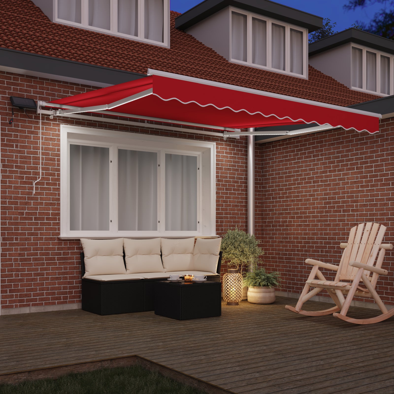 Manuell Uttrekkbar Markise med LED Rød 300x250 cm, vidaXL Markiseduk for 3x2.5 m ramme Rød