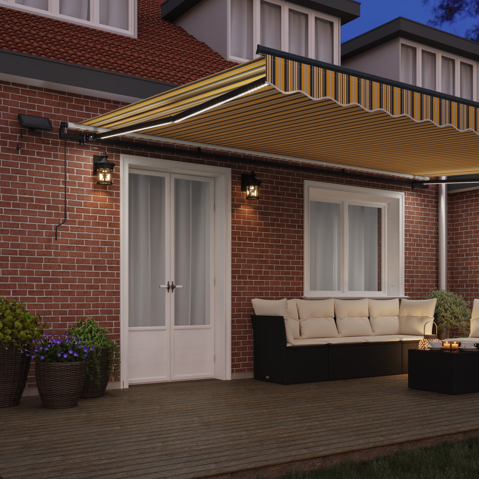 Manuell Uttrekkbar Markise med LED Flerfarget Stripe 500x300 cm