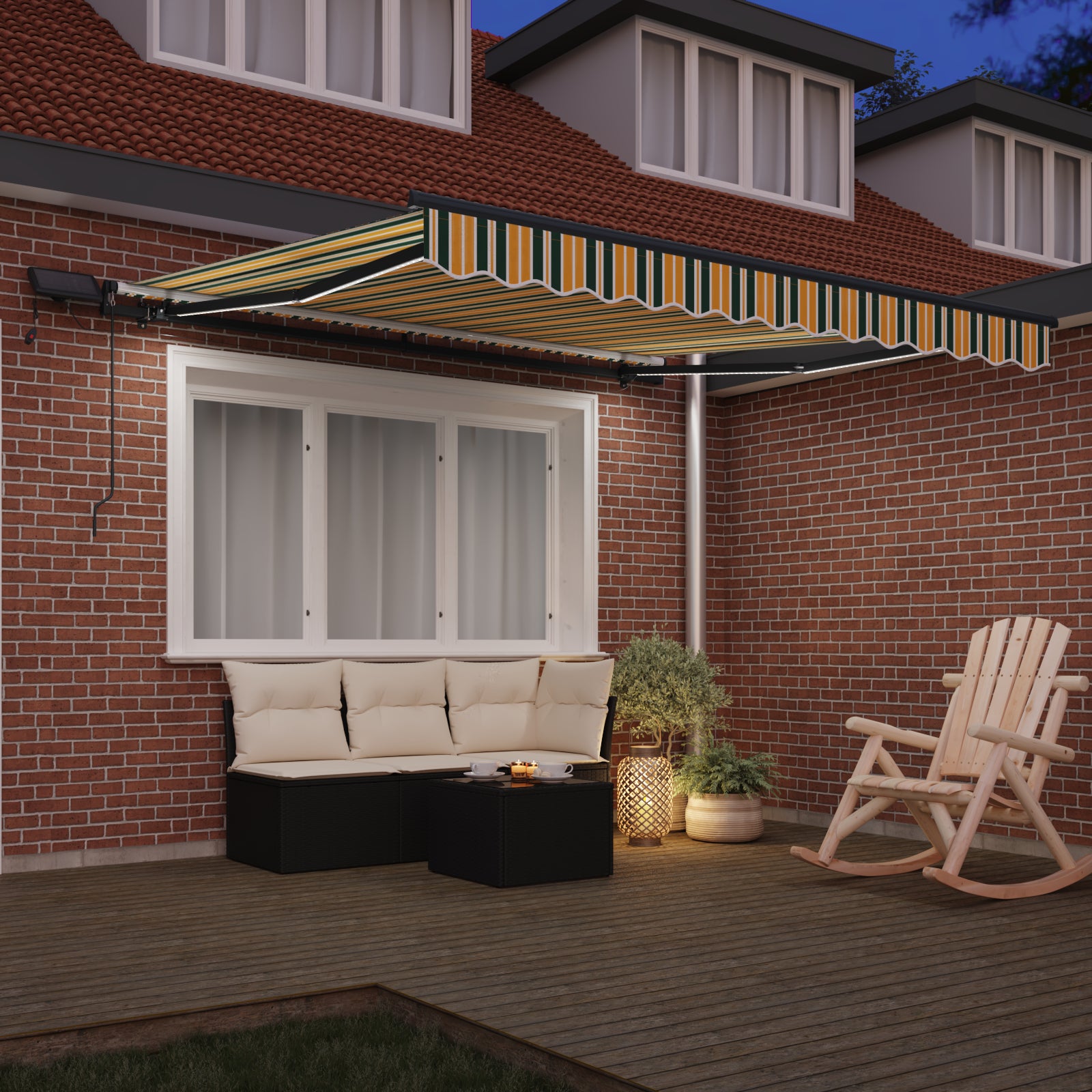 Manuell uttrekkbar markise med LED Grønn og Gul 350x250 cm, vidaXL Markiserstatningsstoff for 3.5x2.5 m ramme Grønn og Gul