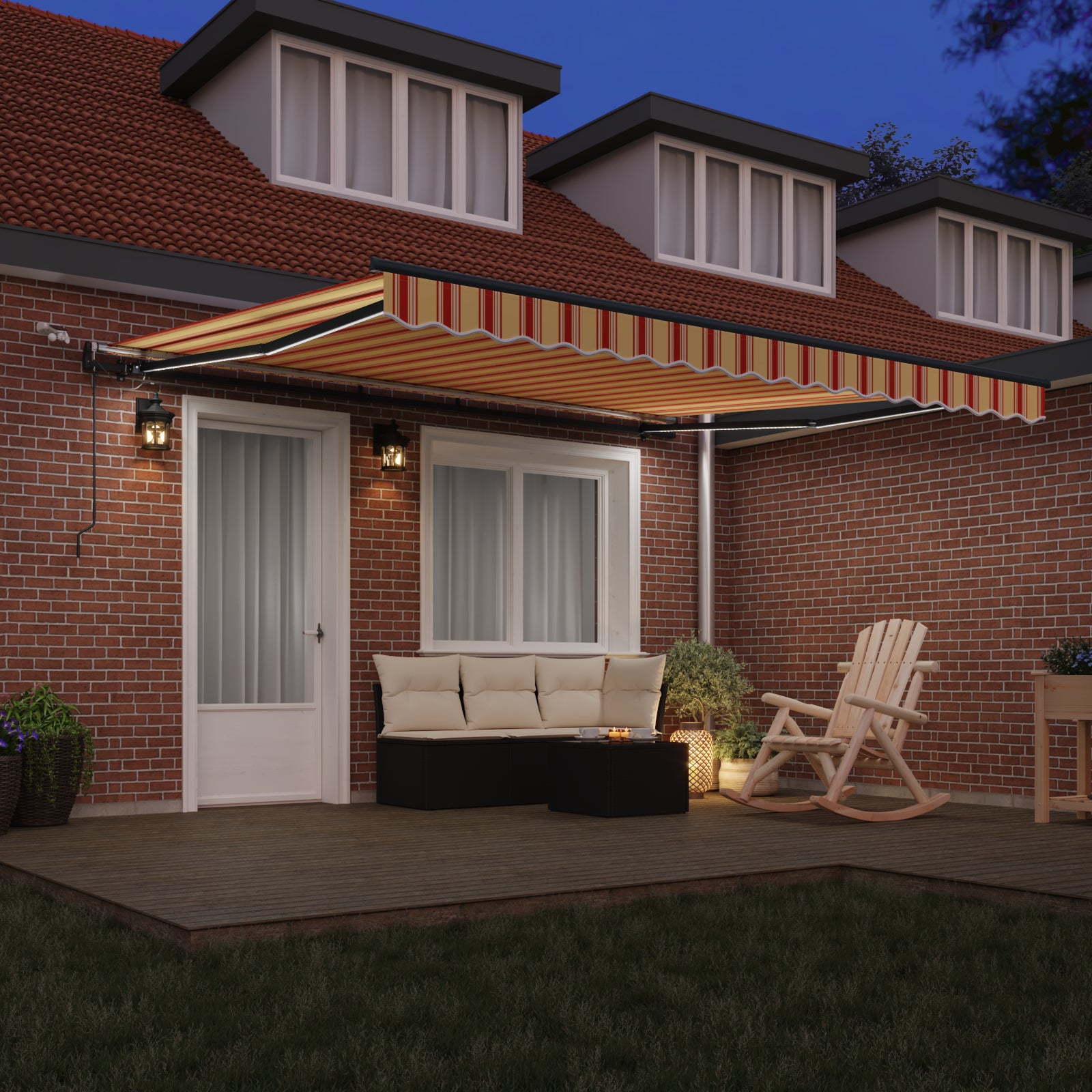 Automatisk uttrekkbar markise med LED i gult og oransje 400x300 cm