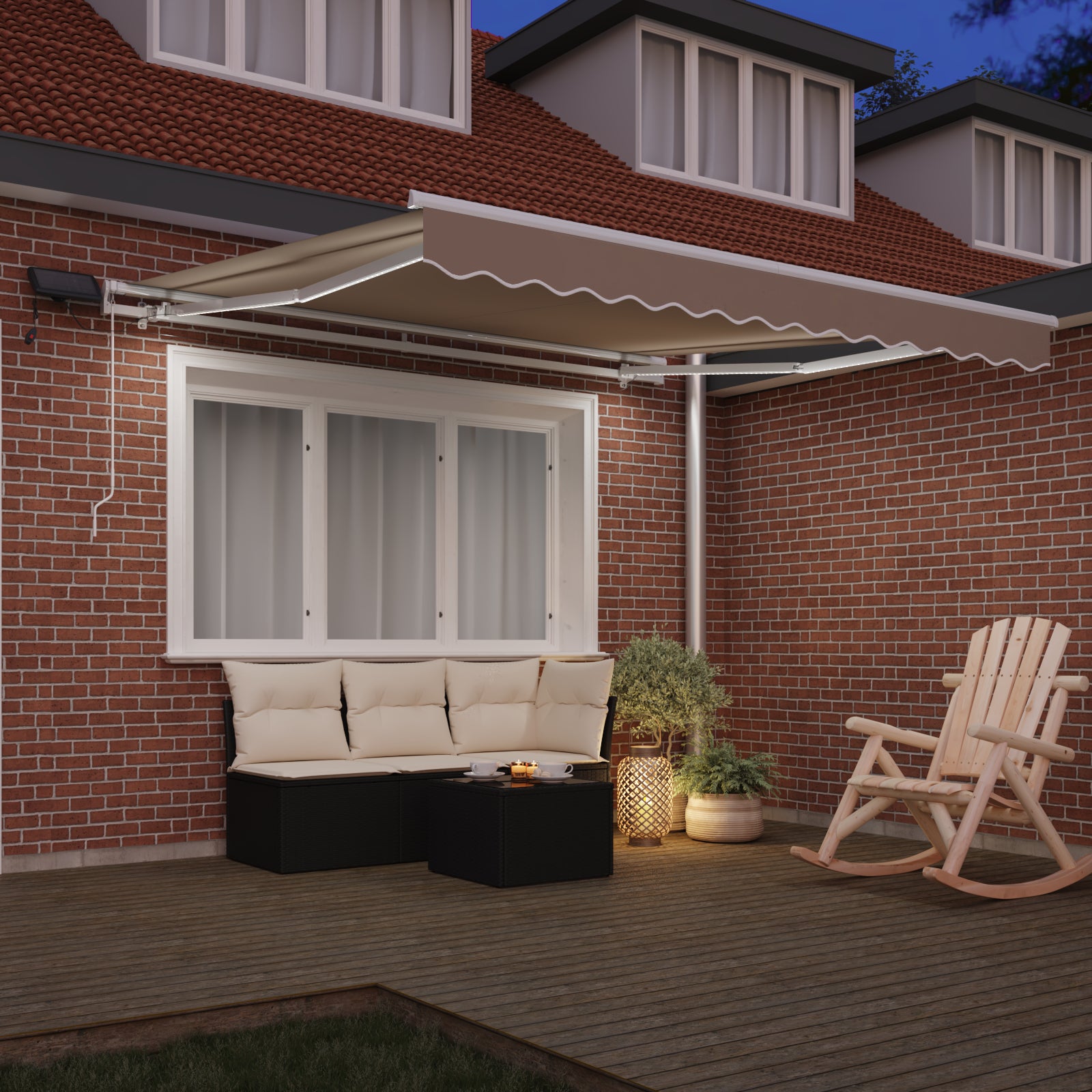 Manuell Uttrekkbar Markise med LED Beige 300x250 cm, vidaXL Markise Erstatningsstoff for 3x2.5 m Ramme Beige
