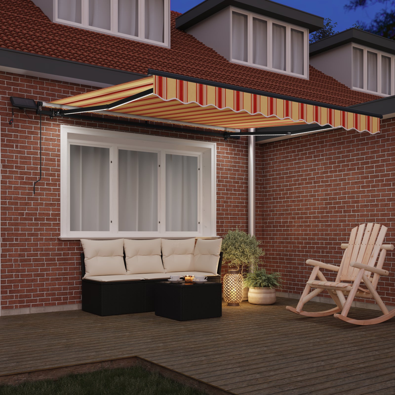 Manuell Uttrekkbar Markise med LED Gul og Oransje 350 x 250 cm